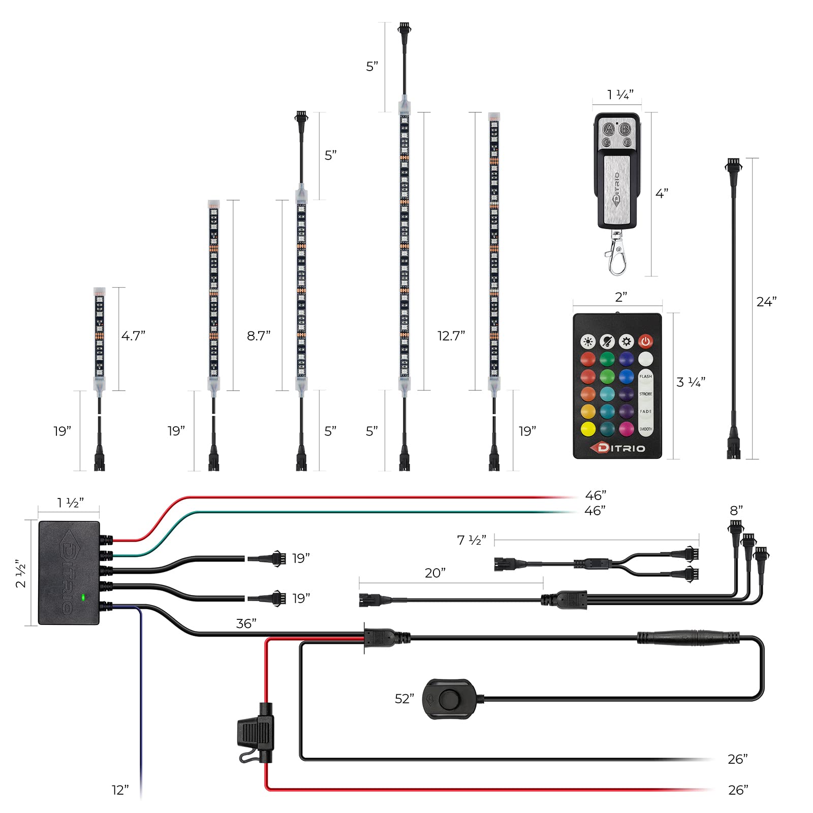 DITRIO 18-Piece Motorcycle LED Lights Kit 12V - Turn Signal & Blinking Brake Light for Harley, Golf Carts, ATVs, UTVs - M18R | Upgrade Your Ride for Night Safety & Custom Styling
