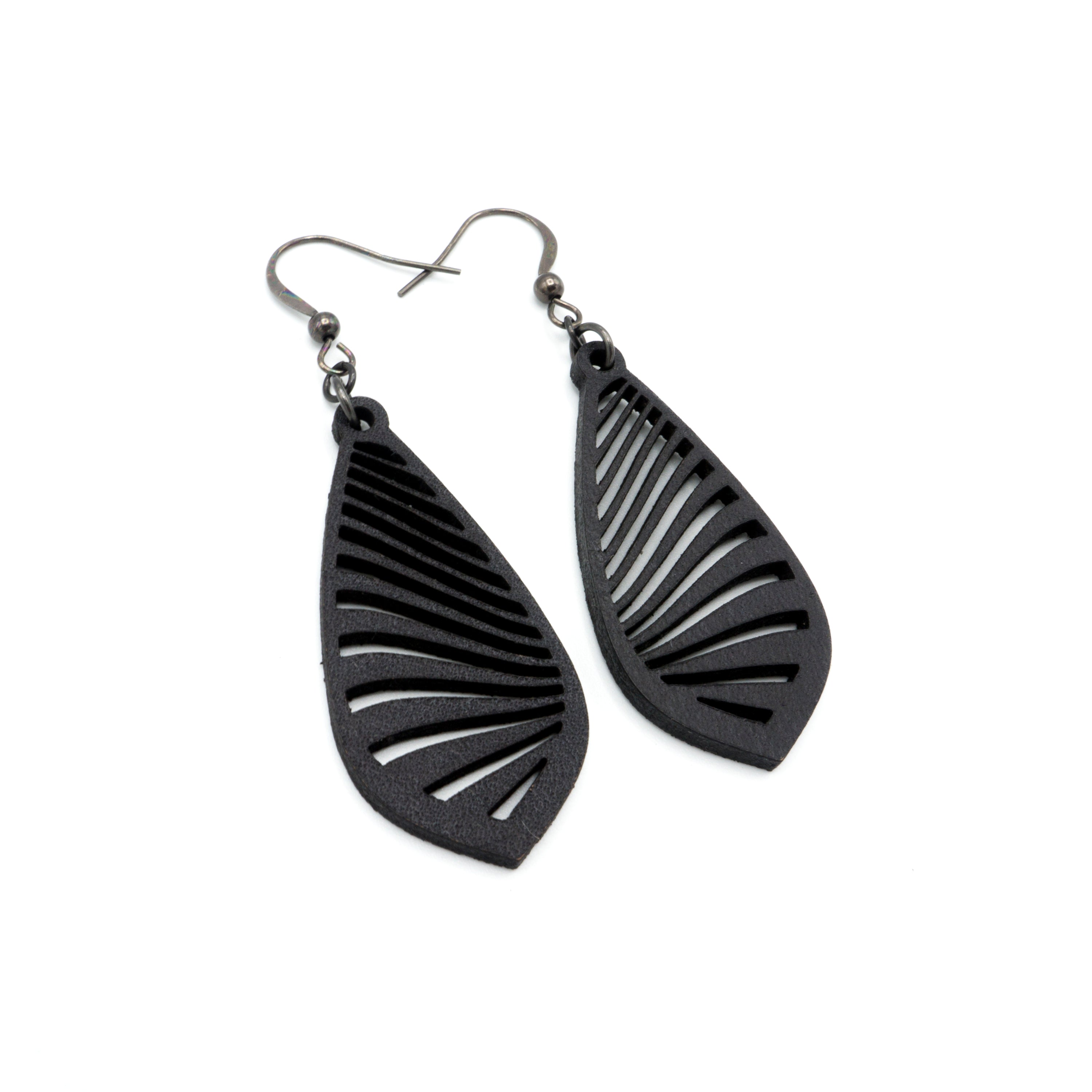 Gem Point 09 [S] - Black Leather Earrings for Women | Boho Chic Handmade Dangle Earrings | Perfect for Casual Wear, Parties & Special Occasions