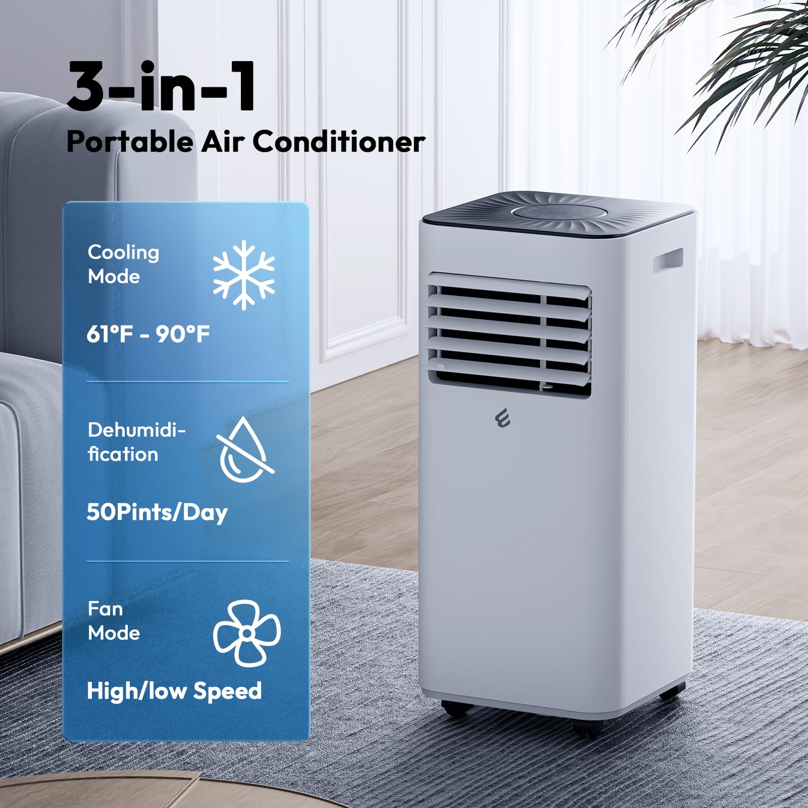 10,000 BTU Portable Air Conditioner with Remote - 3-in-1 Cooling, Dehumidifier & Fan for Rooms Up to 450 sq.ft - Includes Window Installation Kit | Perfect for Bedrooms, Offices, and Small Apartments