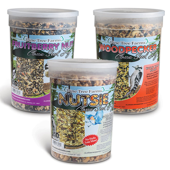 Jumbo Classic Seed Logs for Birds - Set of 3 Natural Wood Bird Feeders - Attract Wild Birds to Your Garden, Backyard or Balcony