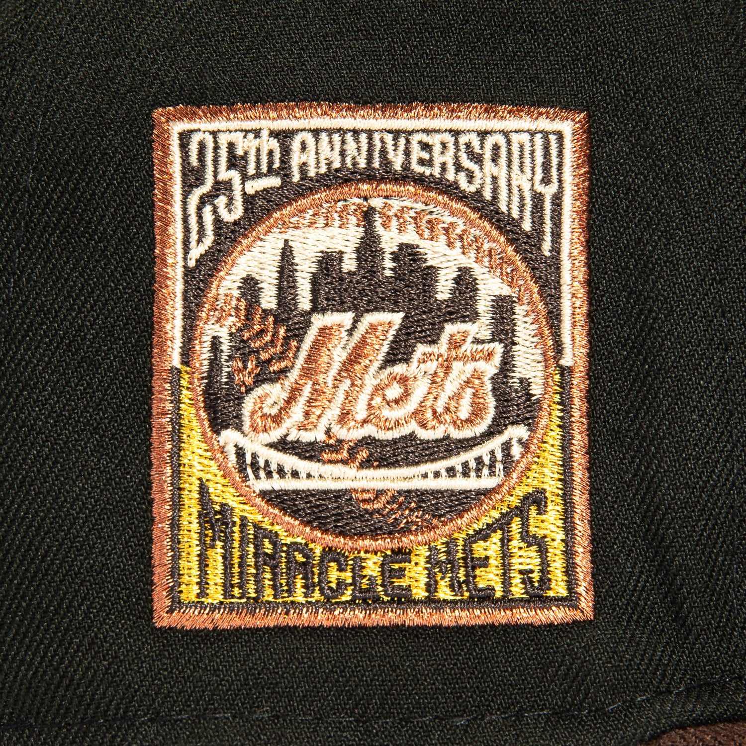 New Era 59Fifty New York Mets 25th Anniversary Patch Script Baseball Cap - Black, Brown, Metallic Copper - Perfect for MLB Games, Sports Events & Streetwear Fashion
