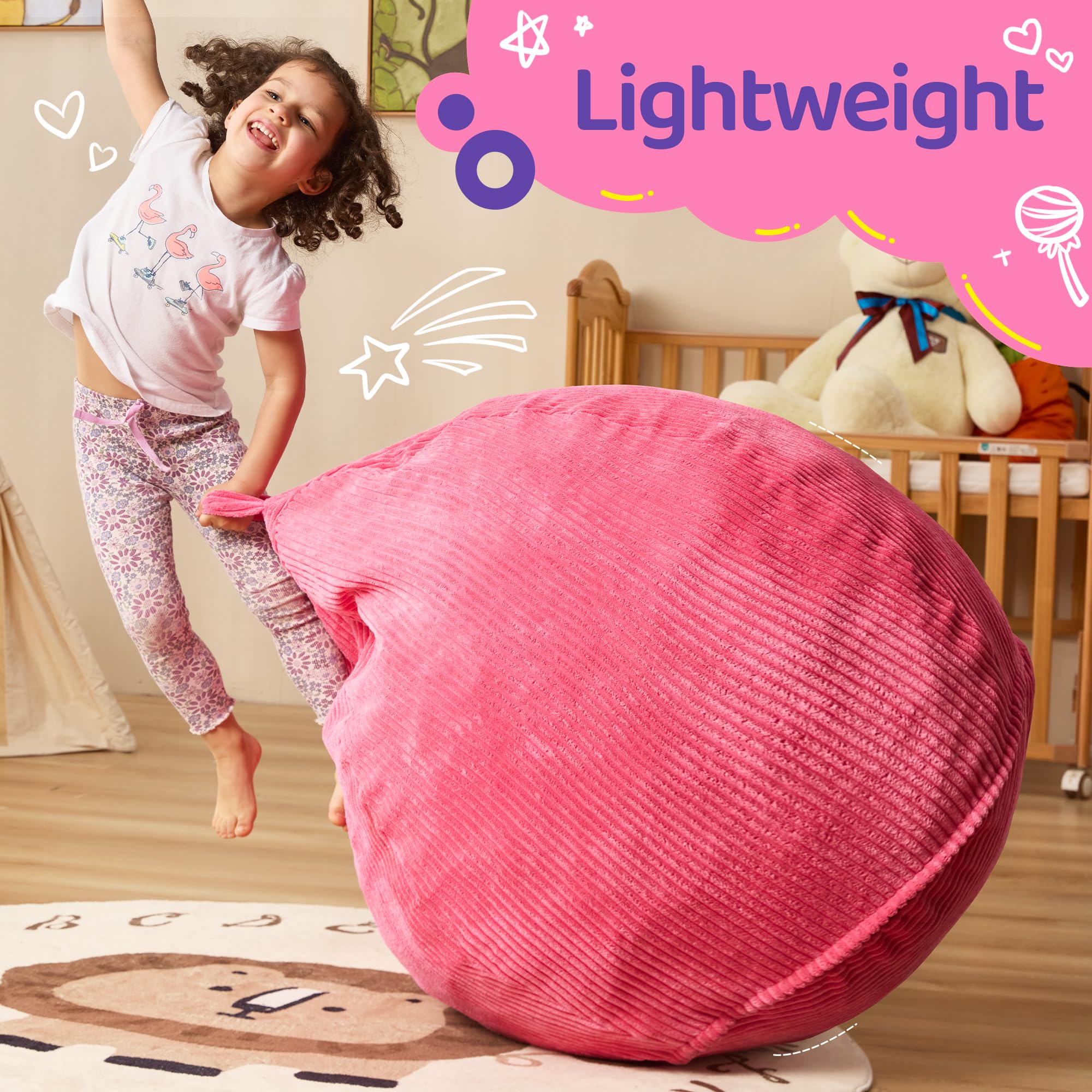 **Teardrop Bean Bag Chair with Memory Foam Filling - Machine Washable Cover - Small Pink Beanbag for Living Room, Bedroom & Kids' Playroom - Cozy Seating for Relaxation, Reading & Gaming**