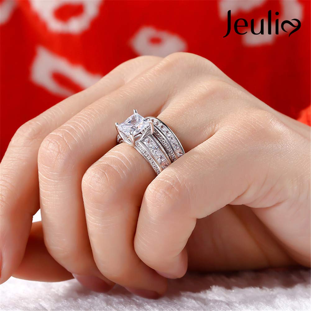 Jeulia 2.85 Carat Princess Cut Sterling Silver Engagement & Wedding Ring Set with Cubic Zirconia for Women - Bridal Jewelry Gift Box for Proposals, Anniversaries & Special Occasions
