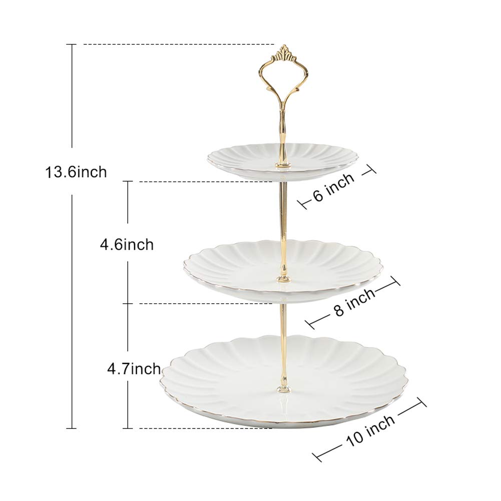 Sweejar 3-Tier White Ceramic Cake Stand for Weddings, Desserts, Cupcakes & Tea Parties - Elegant Serving Platter for Birthday, Bridal Shower & Afternoon Tea Events