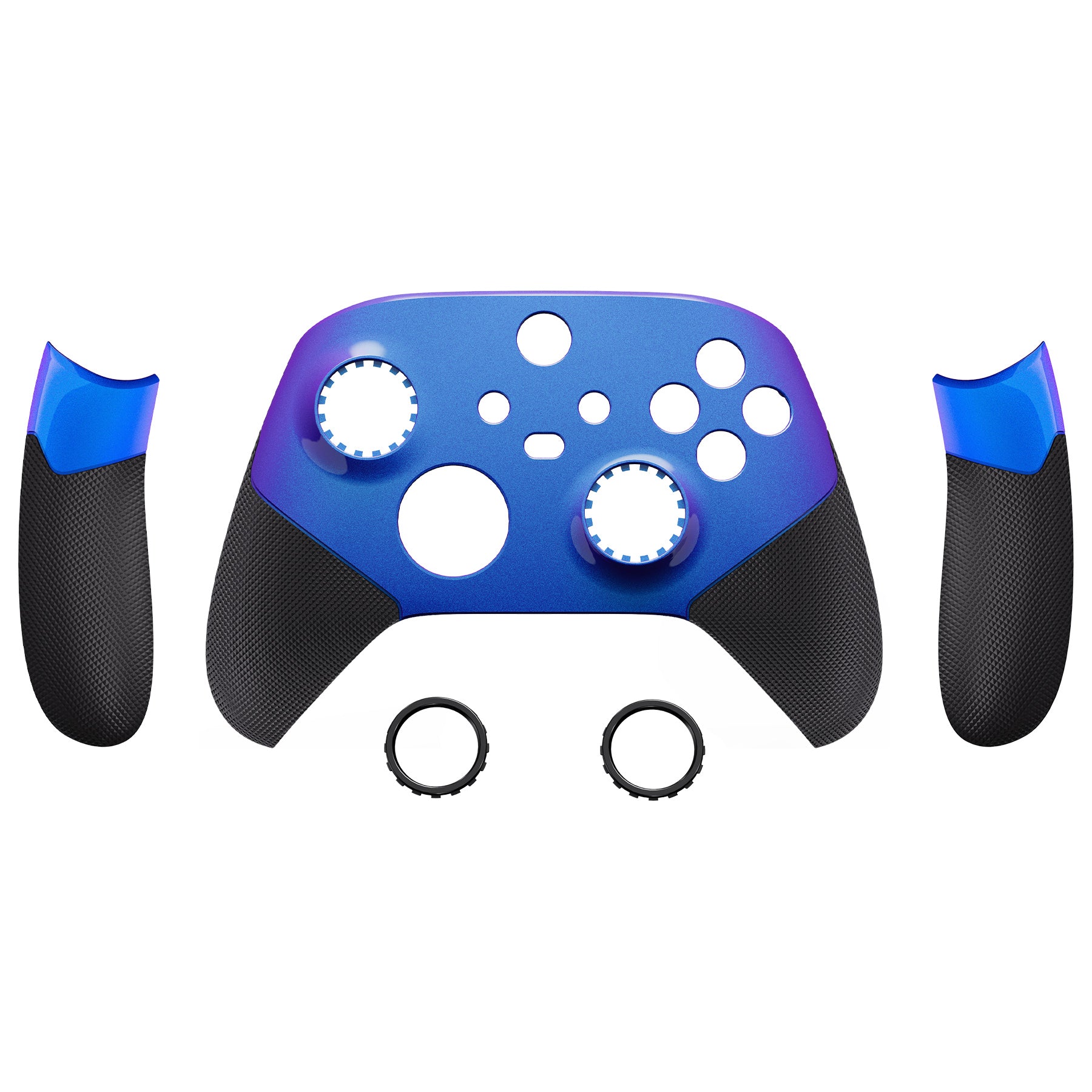 eXtremeRate ASR Version Performance Rubberized Side Rails & Front Housing Shell with Accent Rings for Xbox Series X/S Controller - Chameleon Purple Blue | Enhanced Grip & Customization for Gaming Comfort