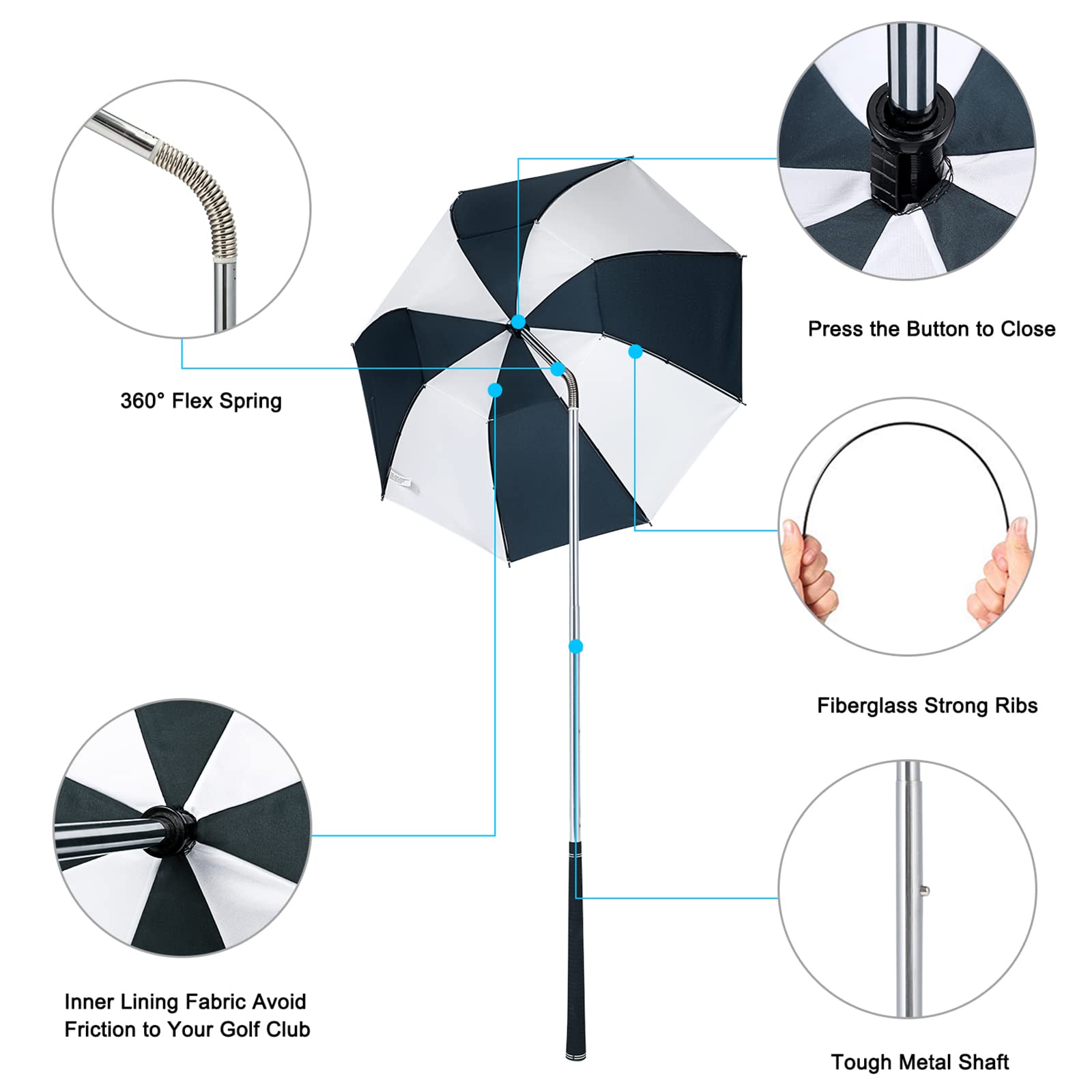 G4Free Golf Umbrella with Flex Technology - Waterproof Windproof Golf Club Protection Umbrella for Rain & Sun - Perfect for Golfers, Outdoor Sports & Travel