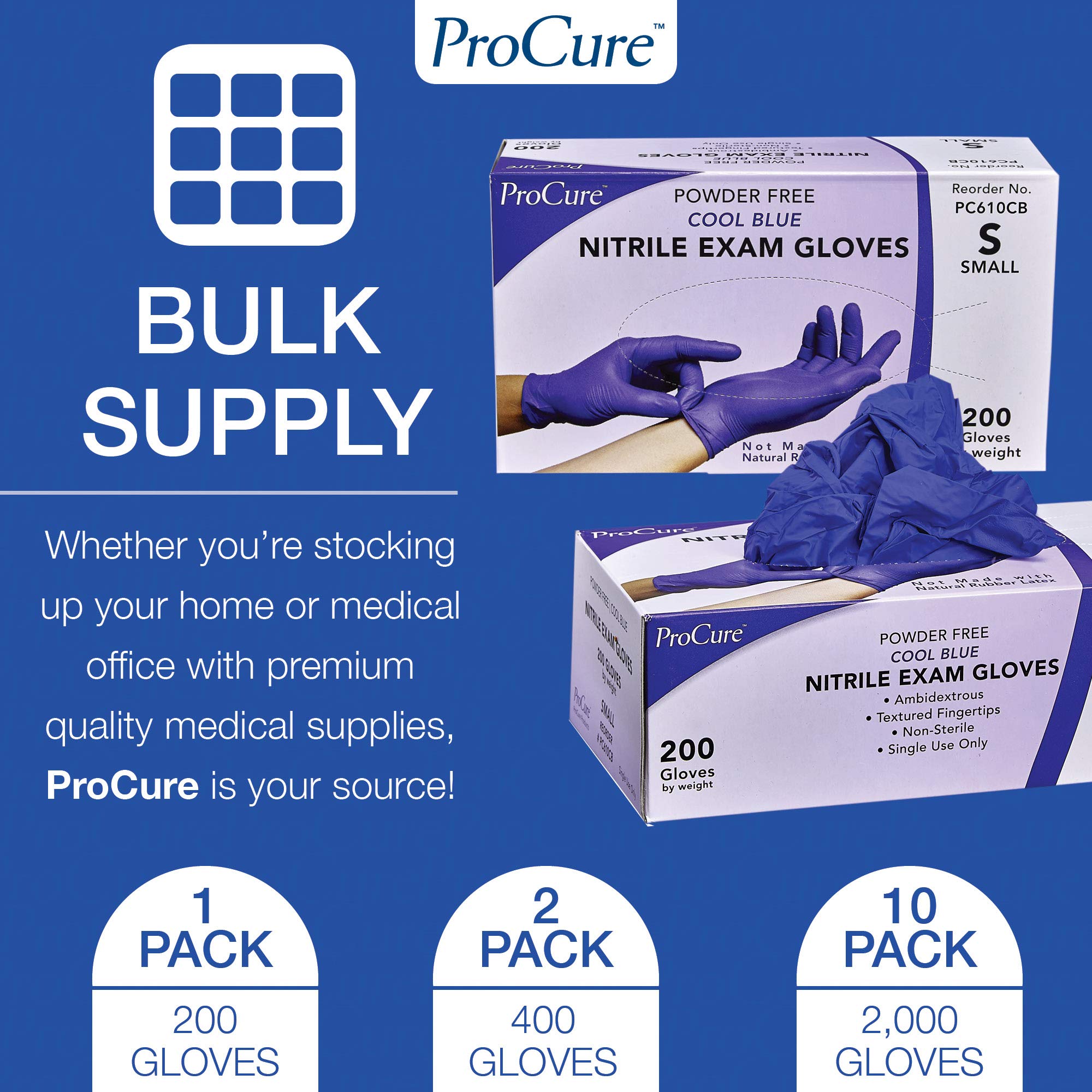 Disposable Nitrile Gloves - 2,000 Pack Case, Powder-Free & Latex-Free, Medical Exam & Cleaning Gloves for Healthcare, Food Service & Home Use
