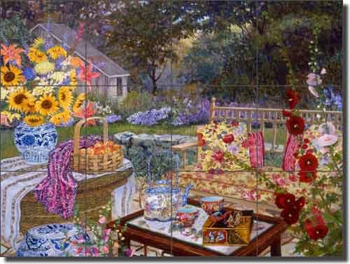 John Powell Harvest Tea Ceramic Tile Mural 24x18 Inch - Garden Landscape Art for Kitchen Backsplash, Shower Wall Decor & Outdoor Patio Design