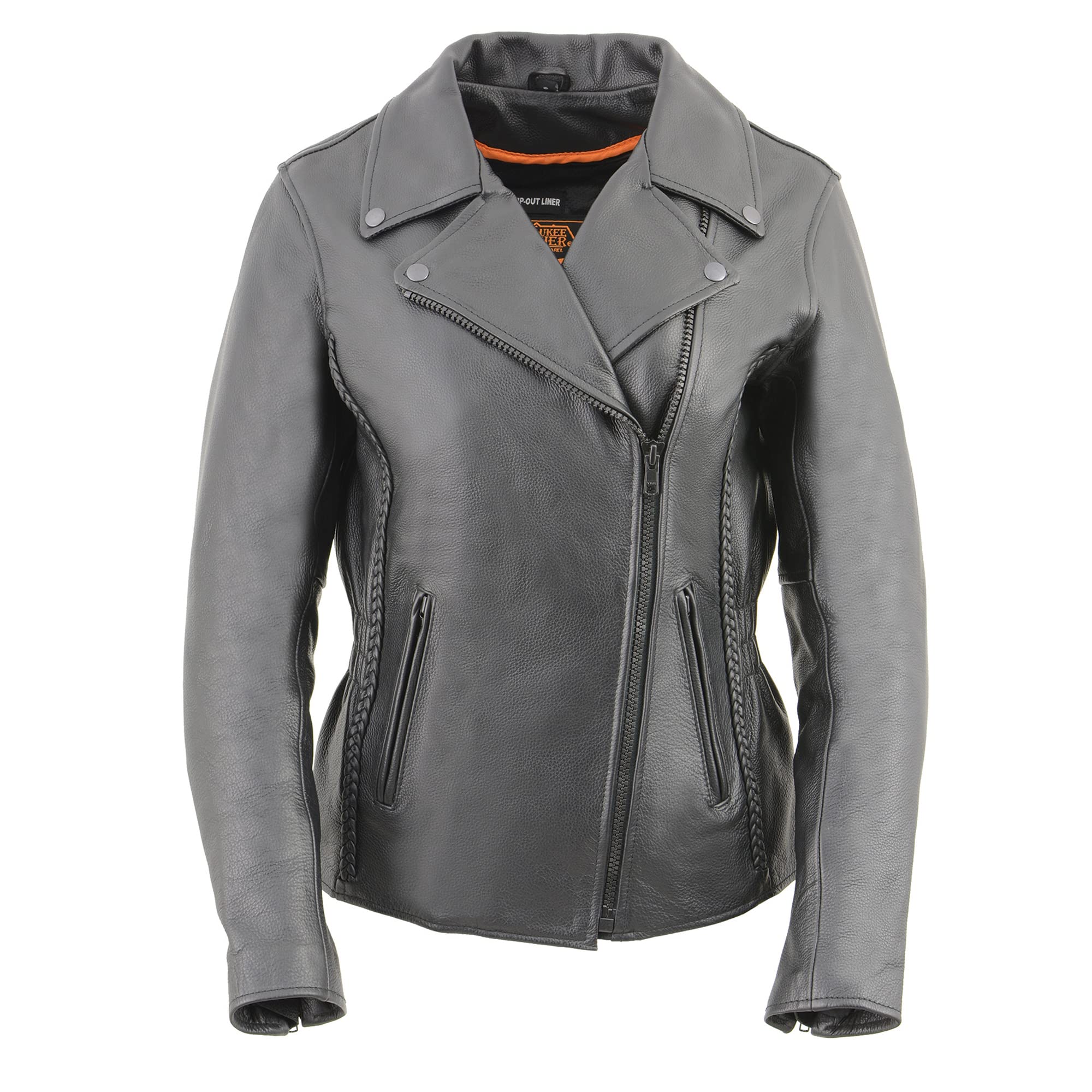 Milwaukee Leather Women's Black Leather Jacket with Braid & Stud Back Detailing LKL2711 | Stylish Biker Jacket for Motorcycle Riding, Night Out & Fashion Statement