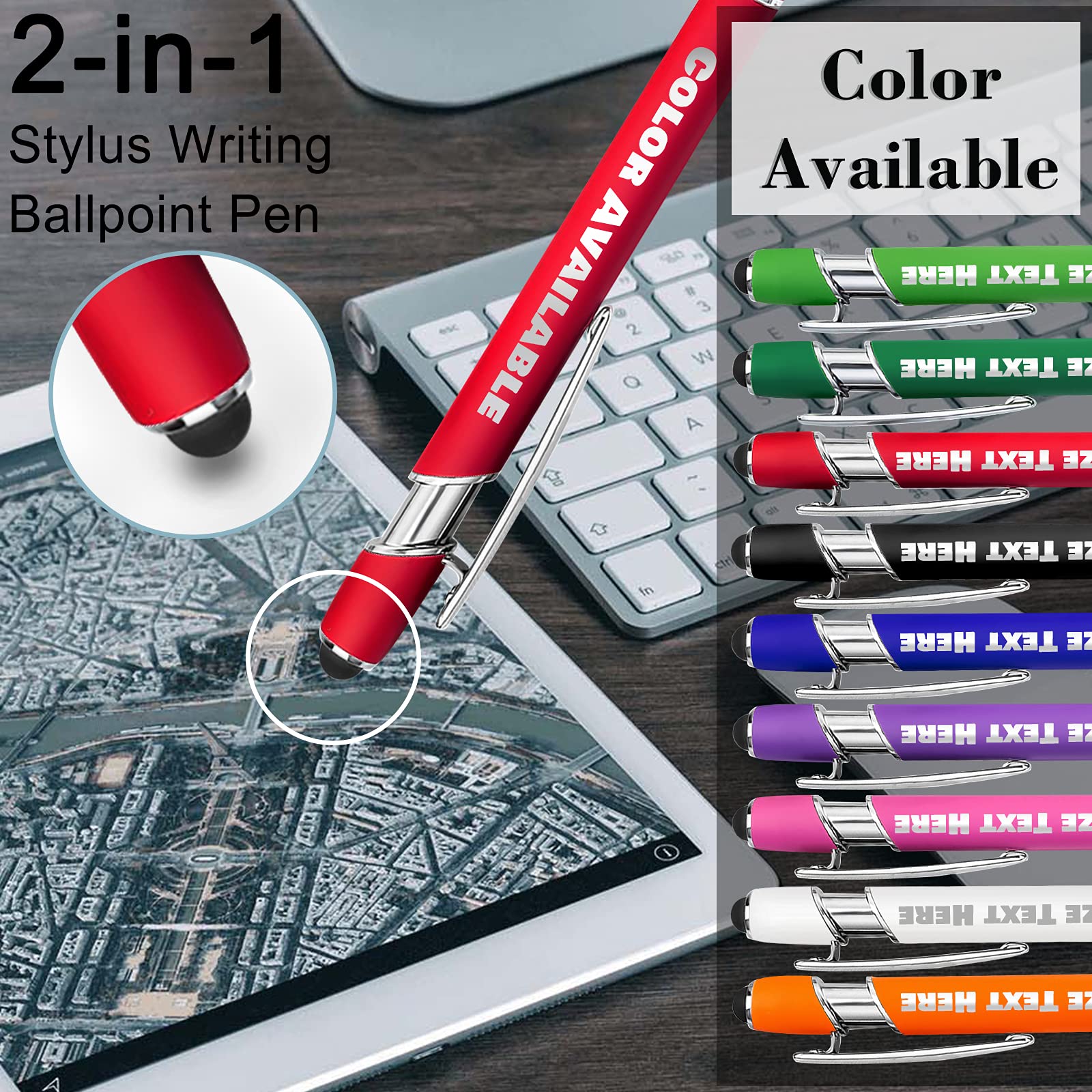 500 Custom Engraved Ballpoint Pens with Business Name, Logo & Message - Bulk Personalized Pens with Stylus for Office, School, Promotions - Medium Point Black Ink (60 Pack) - Perfect for Corporate Gifts, Graduations, Birthdays & Anniversaries