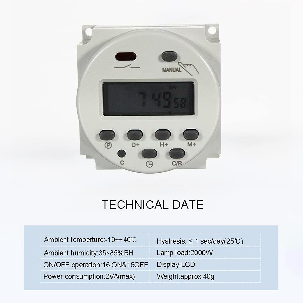 12V DC Programmable Timer Switch with LCD Display - Digital Electronic Time Relay for Indoor Use (White, 1-Pack) - Perfect for Home Automation, Lighting Control, and Appliance Scheduling