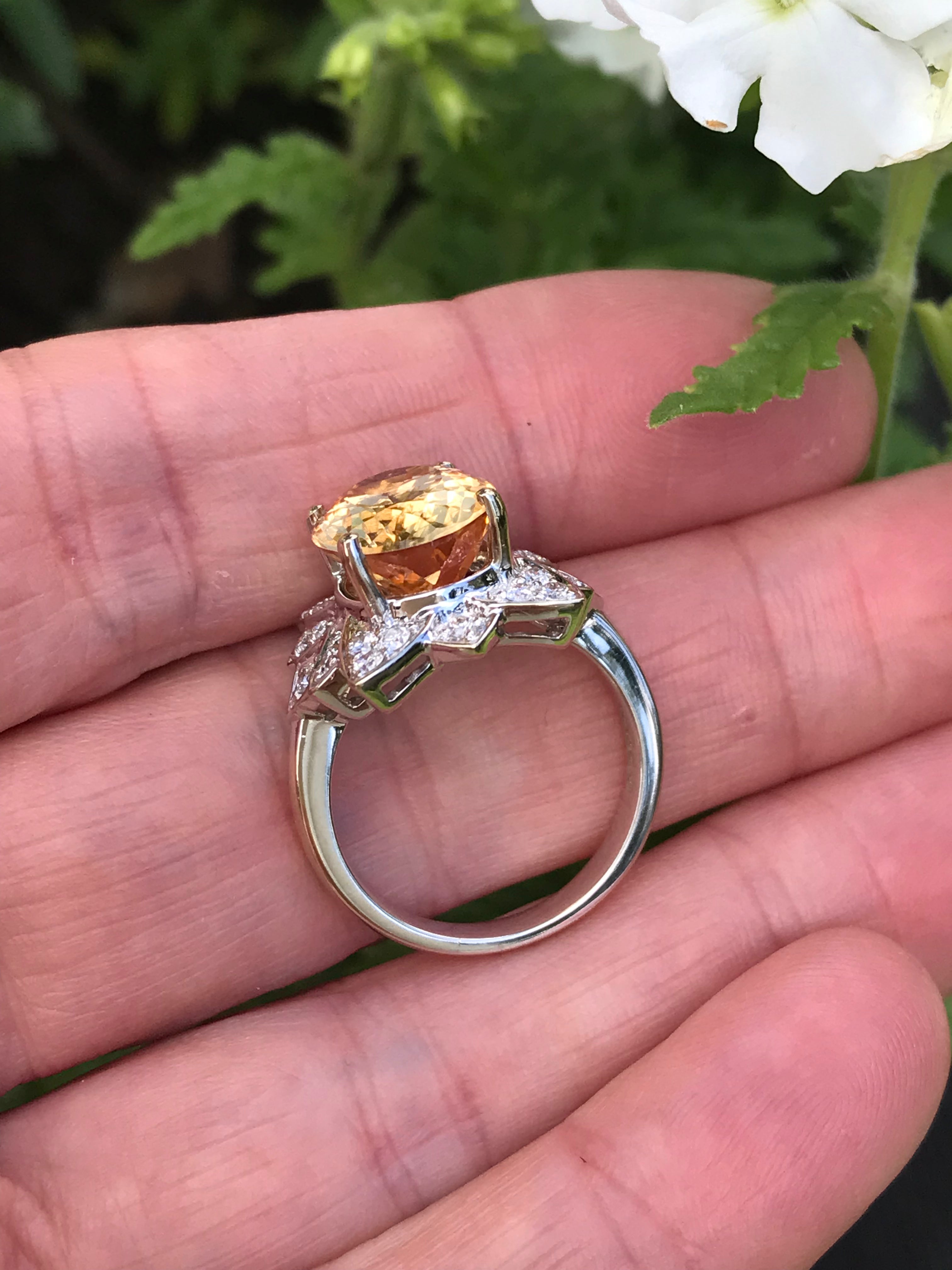 Exquisite White Gold Imperial Topaz Ring with Floral Diamond Halo - Perfect for Weddings, Anniversaries & Special Occasions