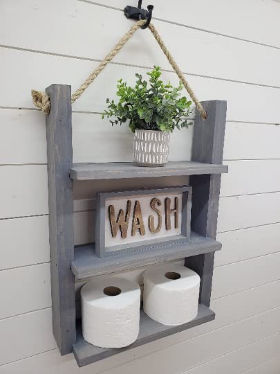 Rustic Farmhouse Rope Hanging Ladder Shelf - Bathroom & Home Decor for Storage and Display | Perfect for Towels, Blankets, Plants & More