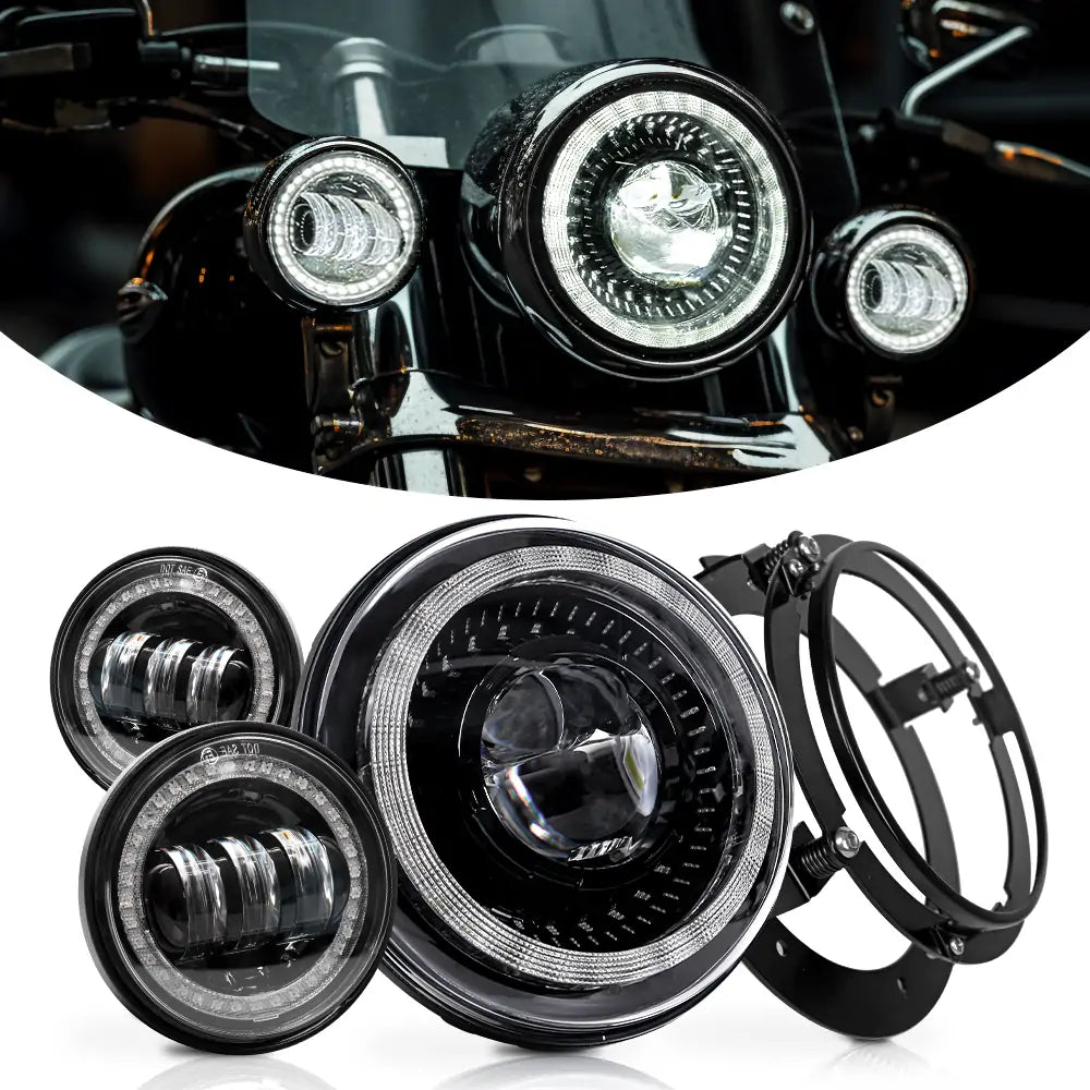 LOYO Motorcycle LED Headlight & Fog Lights Kit - Compatible with Harley Davidson Touring, Ultra Classic, Fat Boy - High Brightness Waterproof Lights for Night Riding & Off-Road Adventures