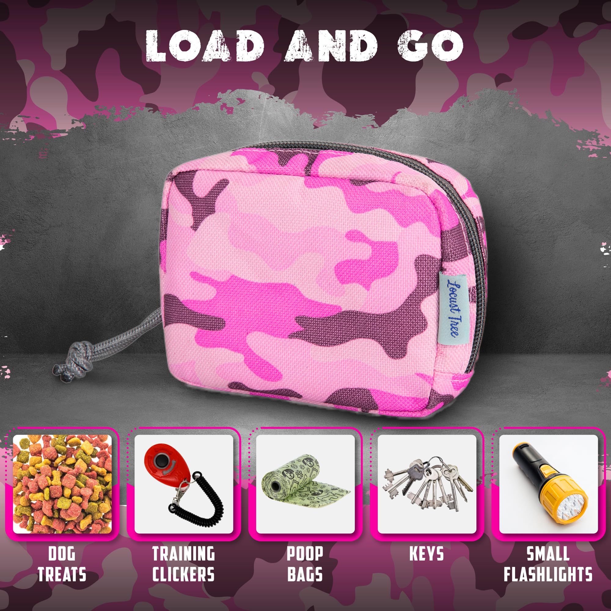 2 Pack Tactical MOLLE Dog Harness Pouches - Pink Camo Saddle Bags for Dog Backpack Harness - Waterproof Dog Gear for Treats, Poop Bags & Accessories - Perfect for Hiking, Camping & Outdoor Adventures
