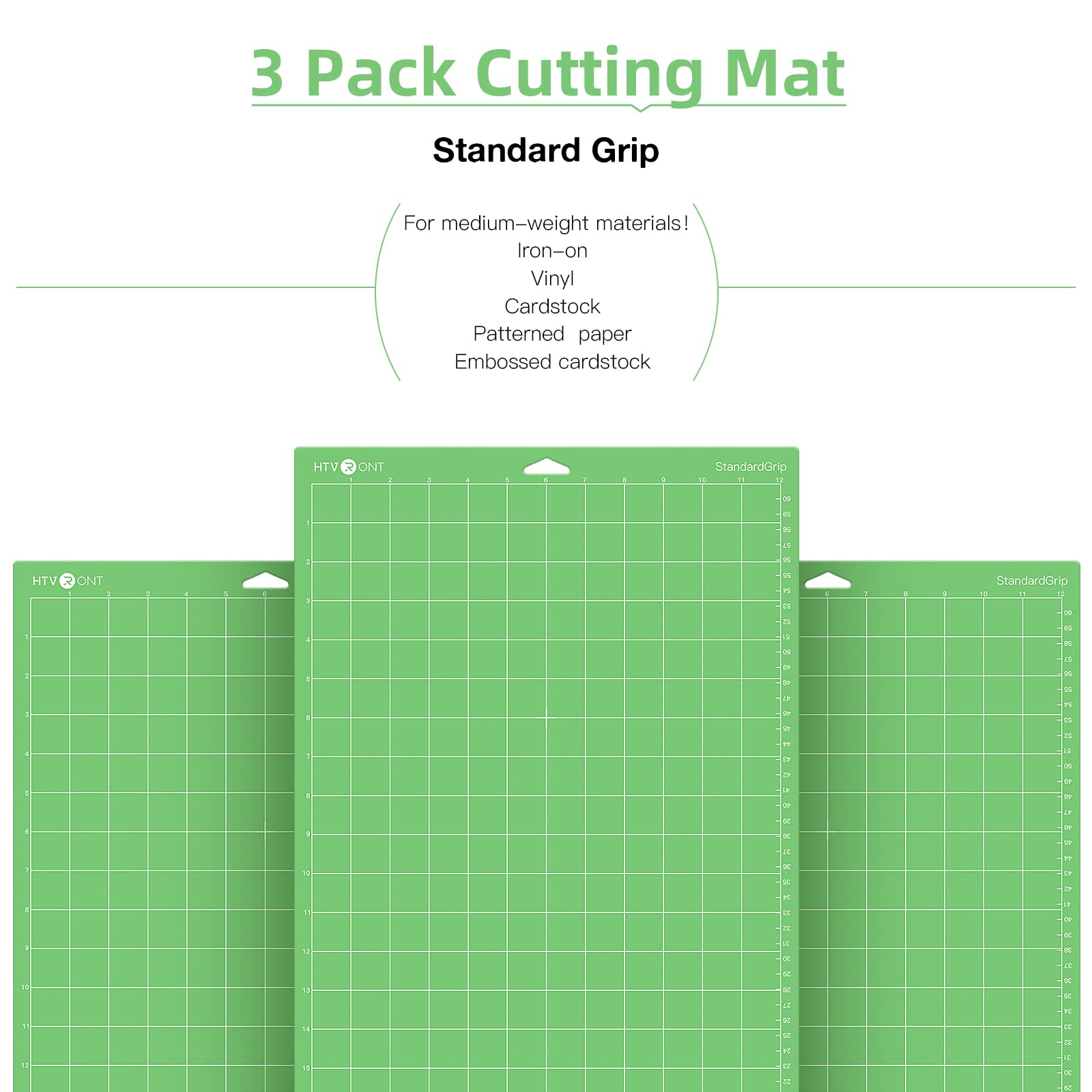HTVRONT Standard Grip Cutting Mat 12x24 Inch - 3 Pack Replacement Mats for Cricut Maker 3, Maker, Explore 3, Air 2 & One - Self-Healing Quilting & Craft Cutting Mat with Strong Adhesive - Perfect for Vinyl, Paper, Fabric & DIY Projects