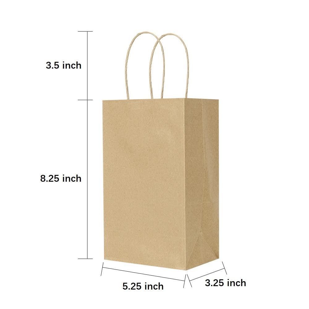 100 Pack Small Brown & White Kraft Paper Gift Bags with Handles - Bulk Eco-Friendly Party Favor Bags for Weddings, Baby Showers & Birthday Gifts