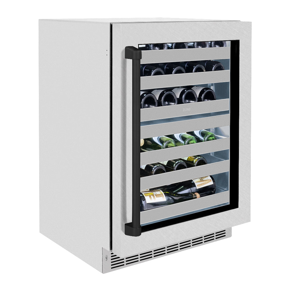 ZLINE Autograph Edition 24 Inch Dual Zone 44 Bottle Wine Cooler Refrigerator - Stainless Steel Glass Door & Matte Black Handle - Perfect for Home Bars, Wine Cellars, and Entertaining Spaces (RWDOZ SN 24 MB)