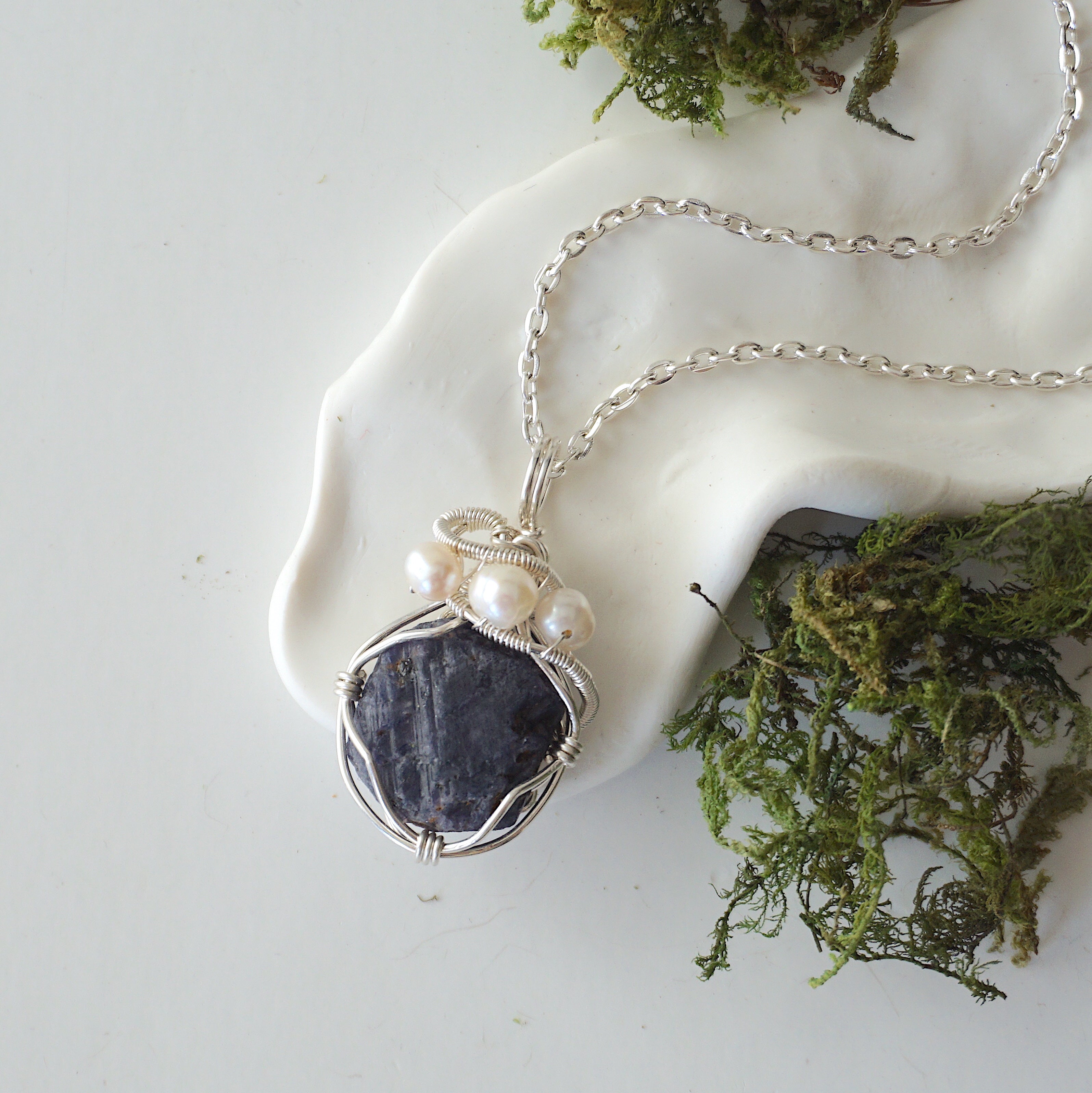 Elegant Sapphire and Pearl Sterling Silver Necklace for Women - Perfect for Weddings, Anniversaries & Special Occasions