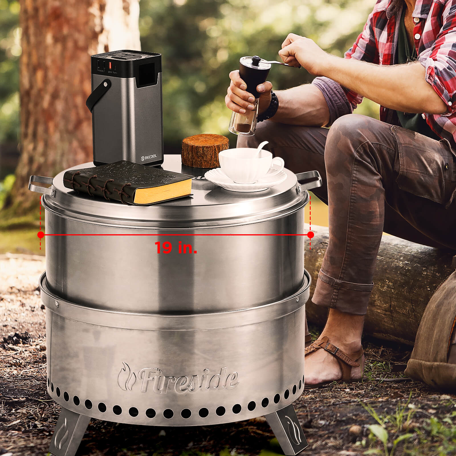 Fireside Pluto R19 Stainless Steel Fire Pit Cover - Durable Outdoor Fire Pit Lid for Camping, Backyard & Patio Use