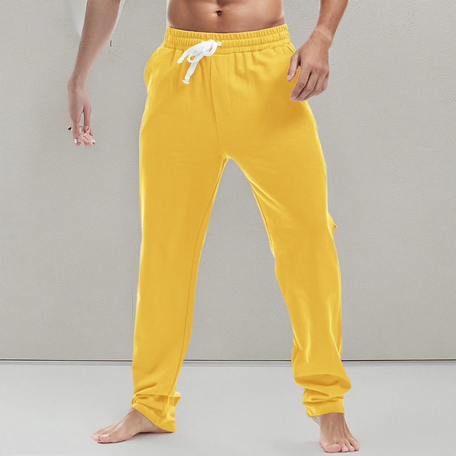 AMY COULEE Men's Cotton Athletic Pants - Open Bottom Running Sweatpants, Straight Leg Casual Joggers with Pockets - Perfect for Gym, Workout & Lounge Wear