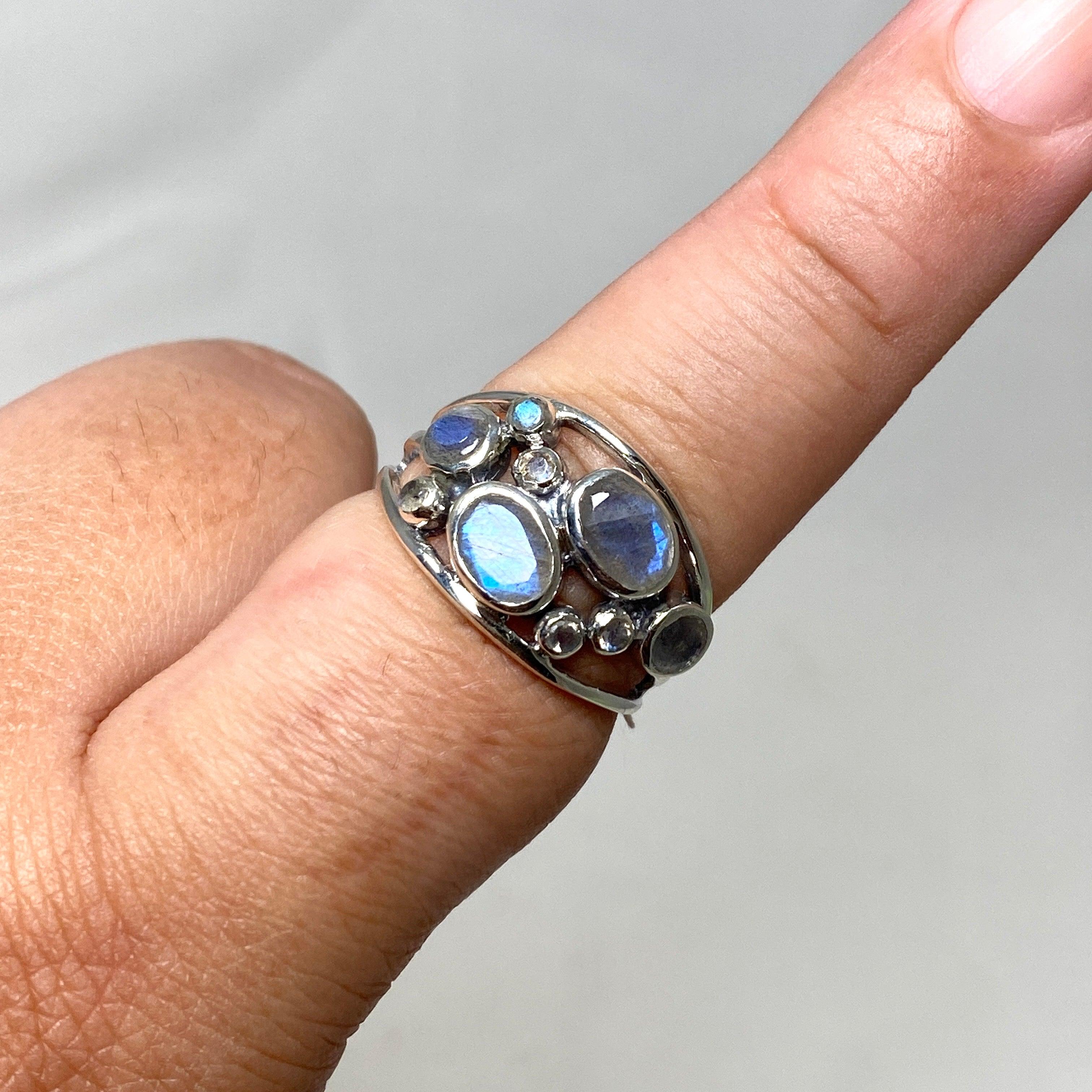 Labradorite Faceted Multistone Gemstone Ring in Sterling Silver - Elegant & Unique Jewelry for Women, Perfect for Parties, Weddings & Special Occasions