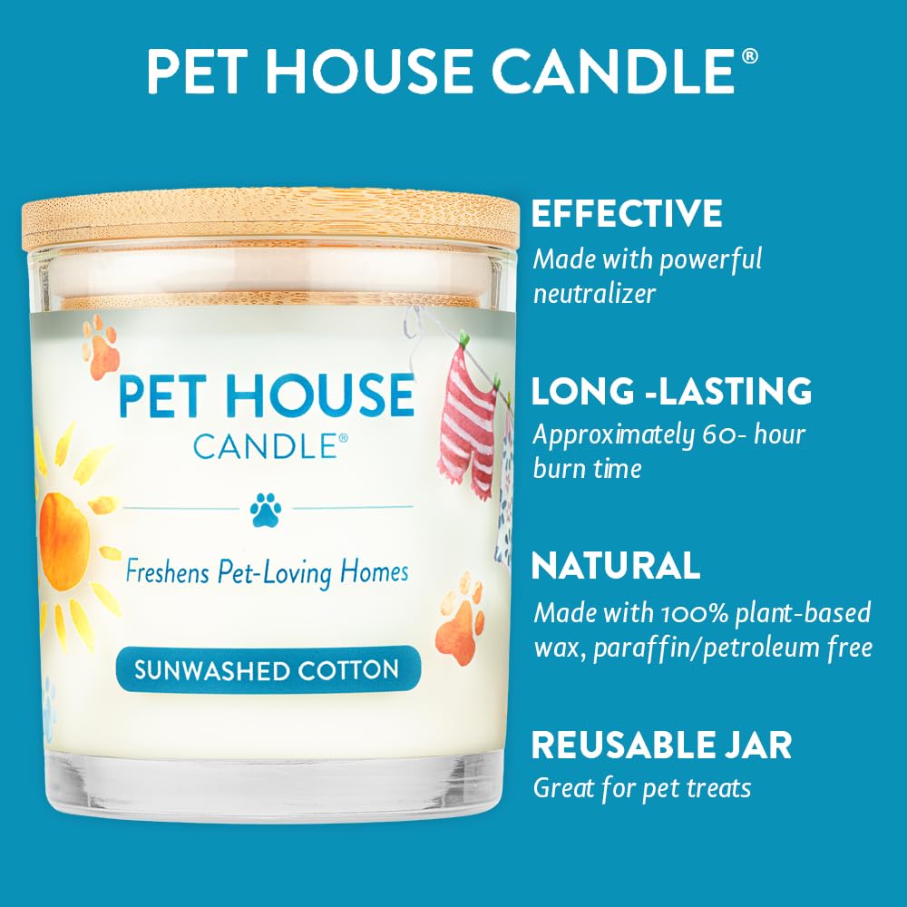 One Fur All Pet House Candle Value Pack - Soy Wax, Clean Burning Scented Candles for Pets | Long Lasting Odor Eliminator for Home | Sunwashed Cotton Fragrance | Perfect for Living Rooms, Bedrooms & Pet Areas