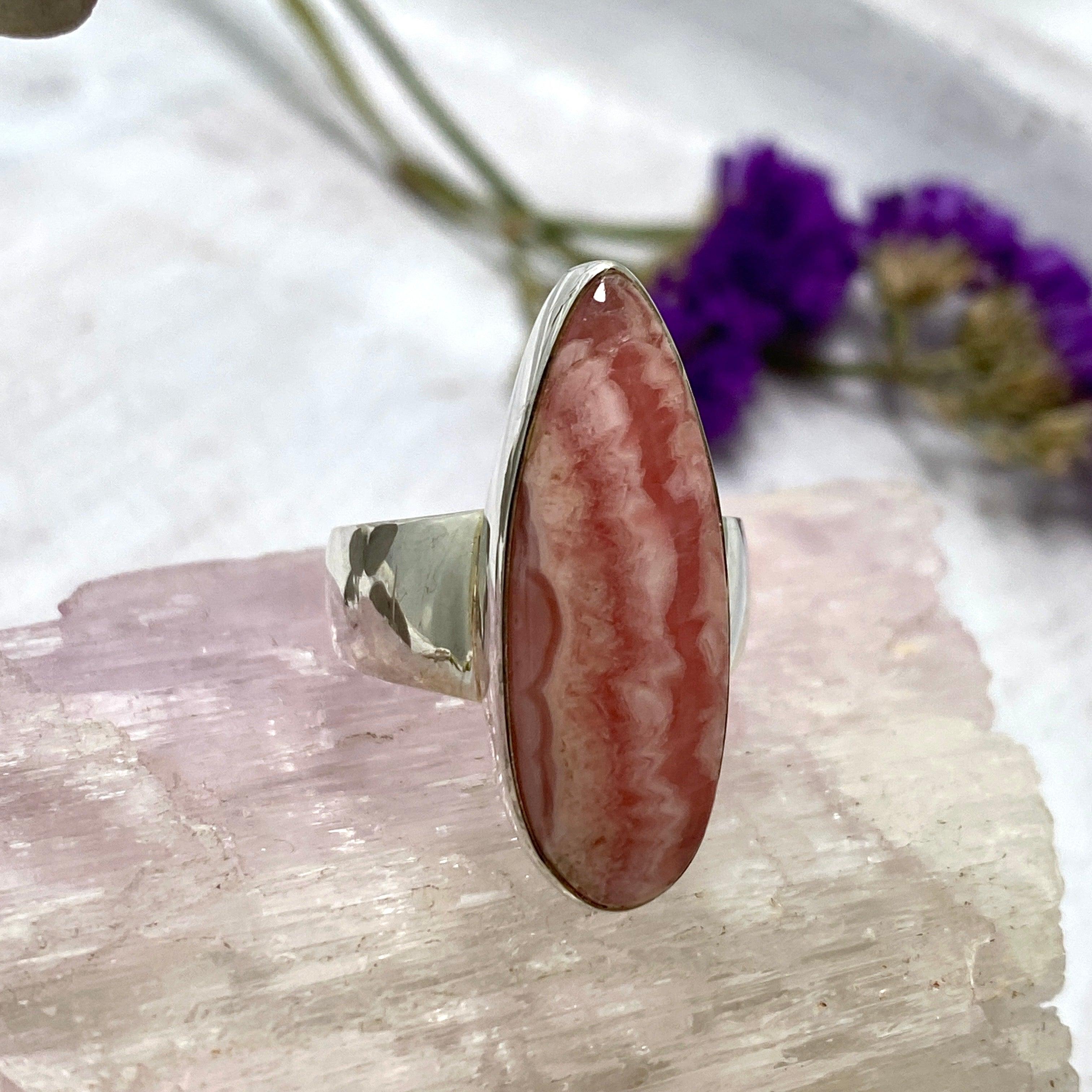Rhodochrosite Teardrop Ring - Sterling Silver 925 (KRGJ2558) for Women, Elegant Gemstone Jewelry Gift for Birthday, Anniversary & Special Occasions