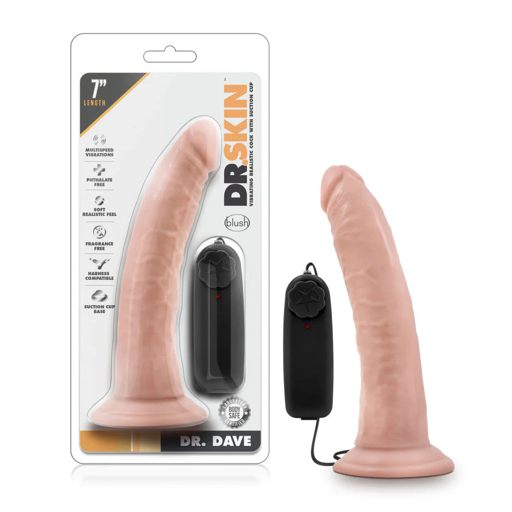 Dr. Skin Dr. Dave Realistic 7-Inch Vibrating PVC Dildo - Lifelike Adult Toy for Couples & Solo Play - Perfect for Bedroom Fun & BDSM Scenes