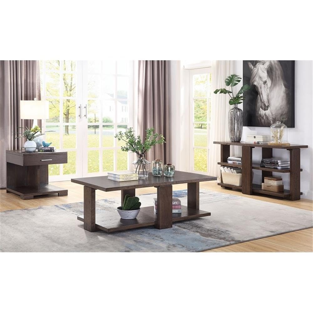 Acme Niamey Rectangular Cherry Wood Coffee Table with Lower Shelf - Perfect for Living Room, Lounge & Home Decor