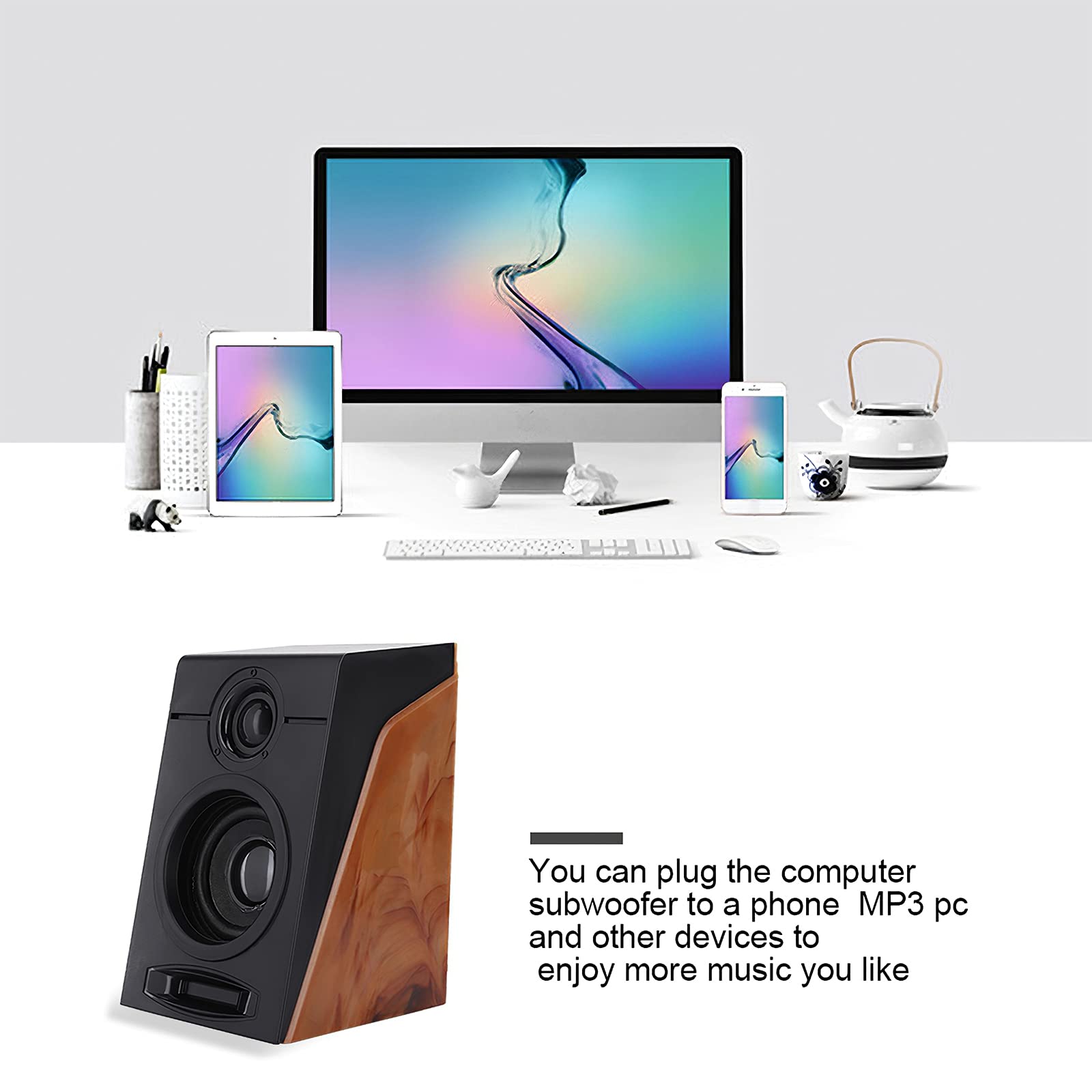 2pcs Mini Subwoofer Speakers Computer Kit - Enhanced Bass Multimedia Speakers with Non-Slip Mat for Home Studio, Desktop, and Gaming Setup