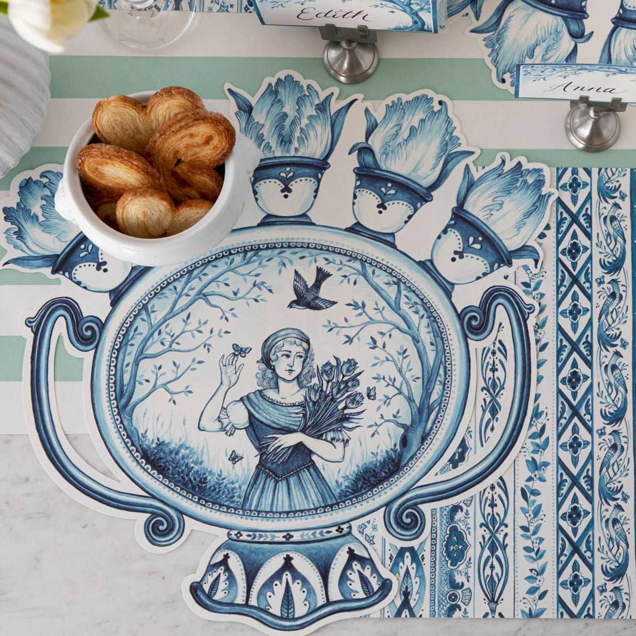 Eco-Friendly Die-Cut Indigo Meadow Placemats - Set of 4 Waterproof Table Mats for Dining, Kitchen, or Outdoor Picnic Use