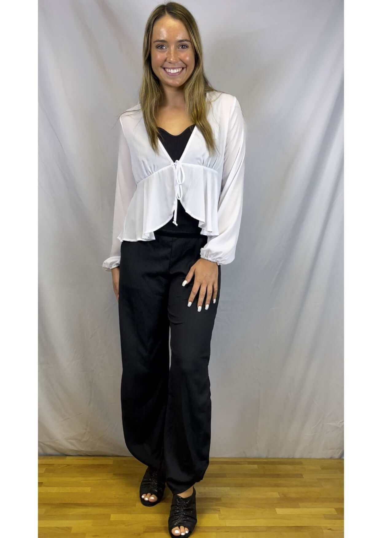 Bright White Tie Front Peplum Cardigan - Women's Summer Knit Sweater | Casual Office Wear & Date Night Outfit