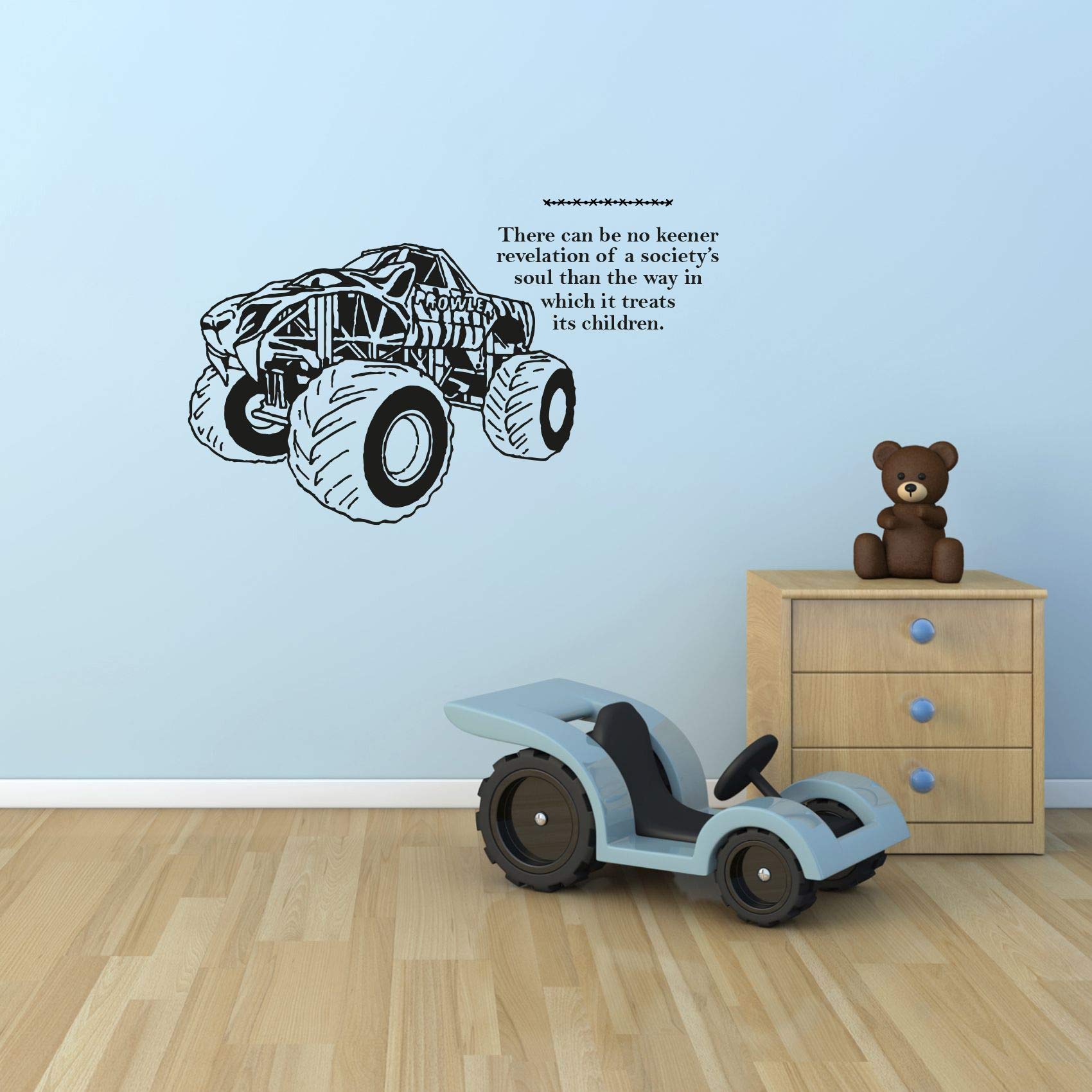 Monster Truck Toy Car Wall Sticker Decal - 18x20 Inch Vinyl Wall Art for Kids Room, Bedroom, Nursery & Kindergarten - Fun Home Decor Stickers for Boys & Girls - Perfect for Playrooms, Classrooms and Children's Bedroom Decor