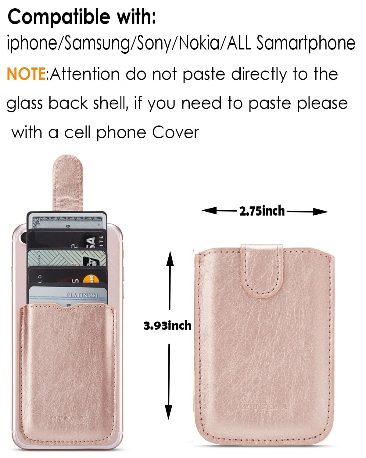 RFID Blocking Phone Card Holder - PU Leather Stick-On Wallet with 5 Card Slots for iPhone, Android & All Smartphones (Rose Gold) | Secure Credit Card Storage for Everyday Use, Travel & Contactless Payment Protection