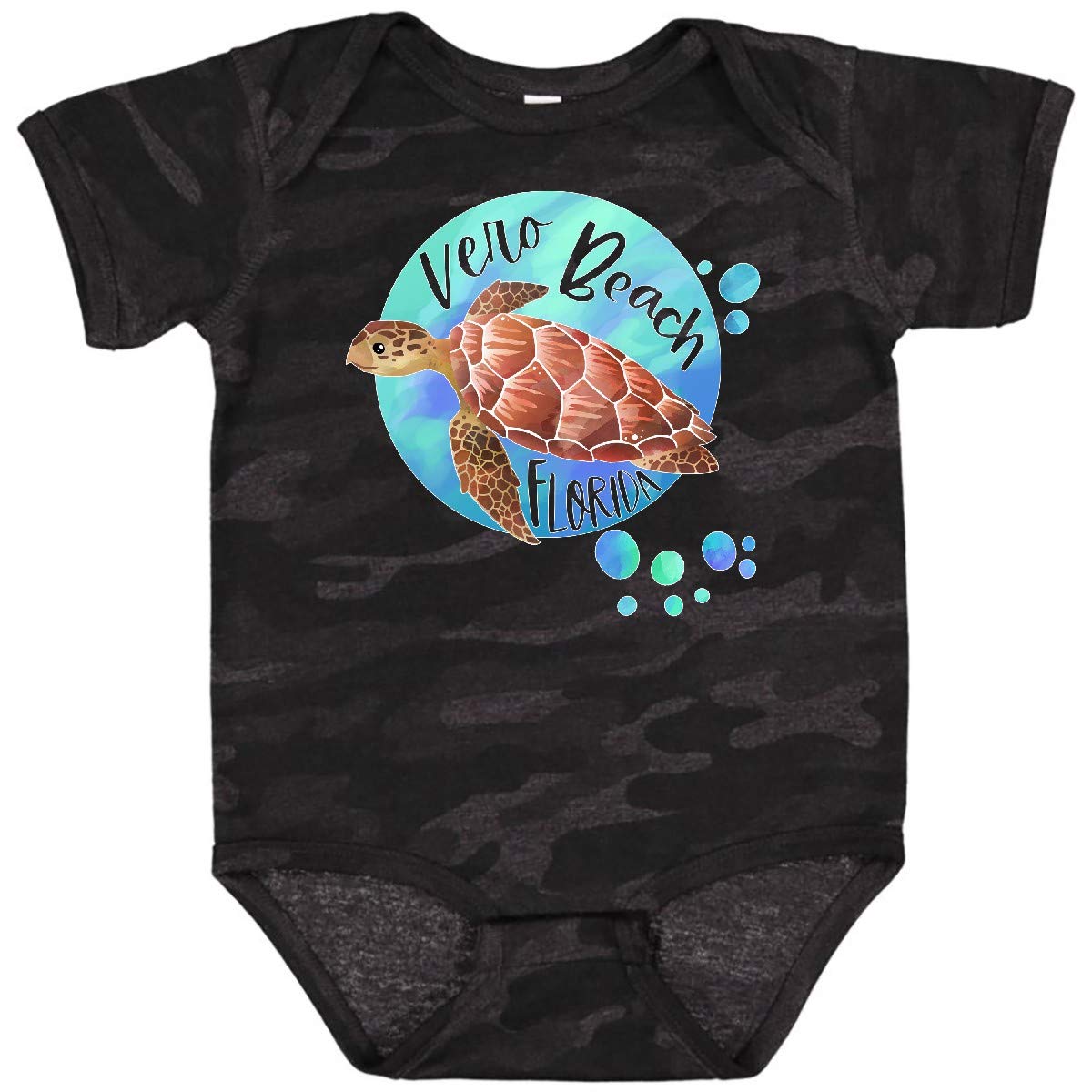 Inktastic Vero Beach Florida Swimming Sea Turtle with Bubbles Baby Bodysuit - Cute Organic Cotton Onesie for Newborns & Infants - Perfect for Beach Vacations, Pool Parties & Summer Outfits