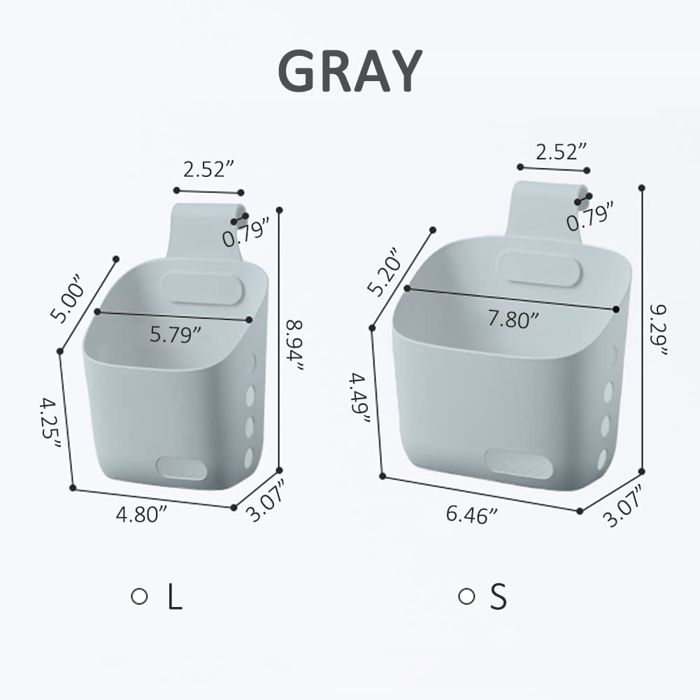 3-Pack Hanging Plastic Baskets with Hooks - Drainage Shower Organizer, Kitchen & Bedroom Storage Baskets, Space-Saving Home Decor (Gray) - Perfect for Bathroom, Pantry, and Closet Organization