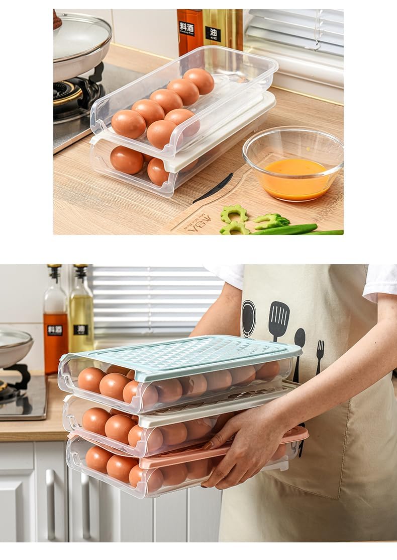 Qwerty Store 18-Count Plastic Egg Container for Refrigerator - Blue Egg Storage Organizer with Lid, Fresh Egg Holder Basket Tray for Kitchen & Fridge Organization | Perfect for Breakfast Meal Prep, Baking, and Farm Fresh Egg Storage