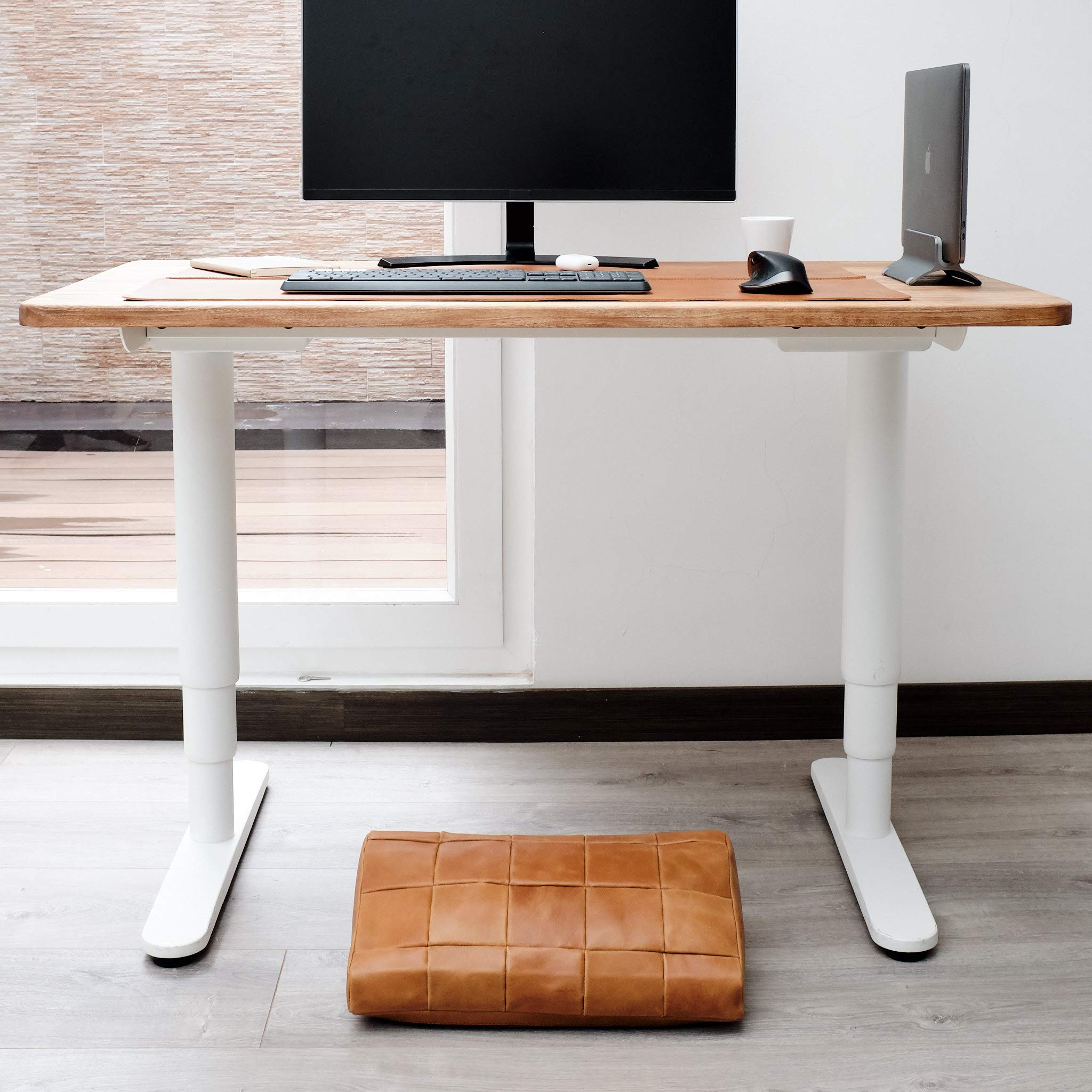 Premium Large Tan Leather Foot Rest - Ergonomic Under Desk Footrest with Removable Cover for Home Office & WFH - Handmade Office Accessory & Unique Gift for Men (Perfect for Desk Work, Gaming & Relaxation)
