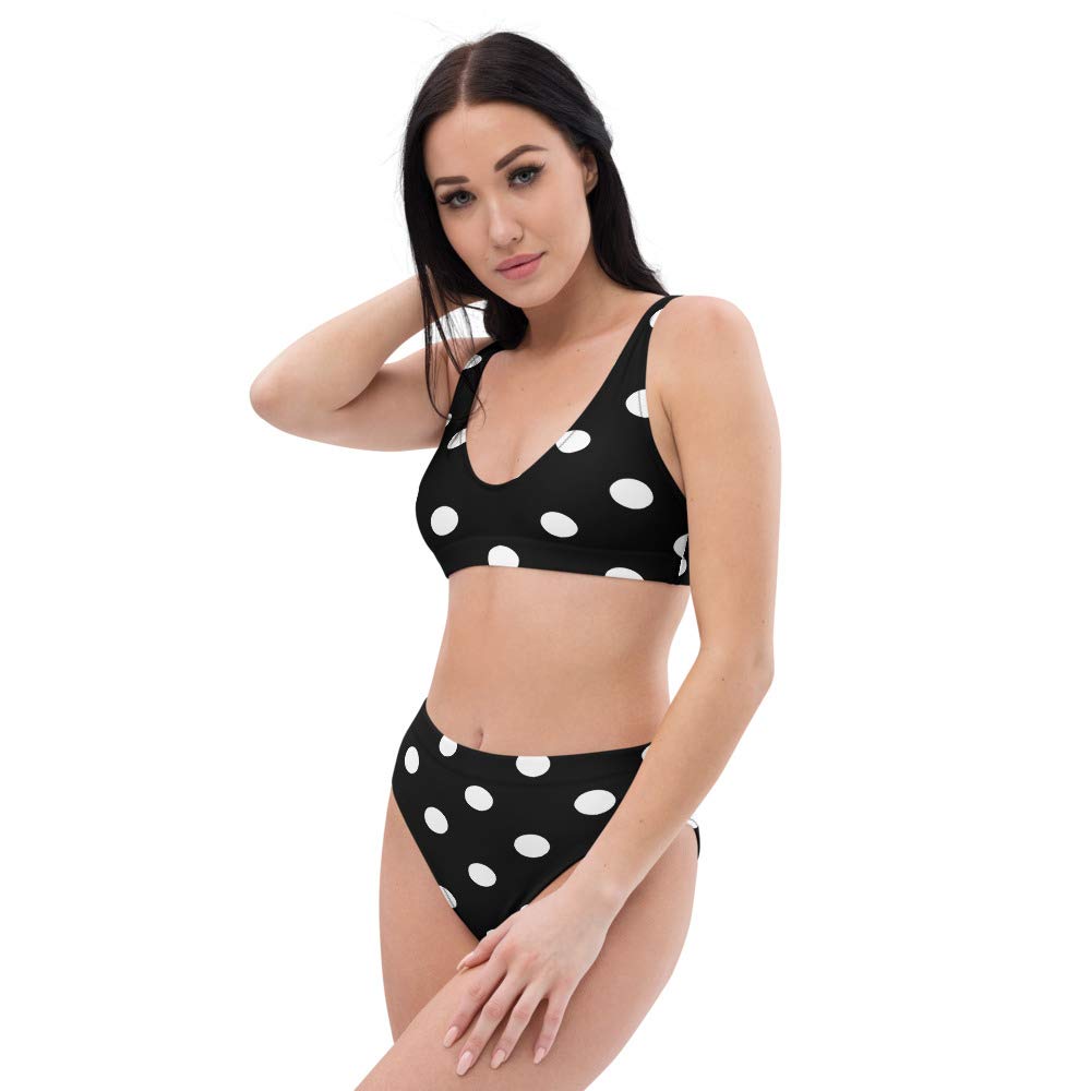 Eco-Friendly High Waisted Bikini Set for Women - Black & White Polka Dot Swimwear | Sustainable Beachwear for Summer Vacations, Pool Parties & Tropical Getaways