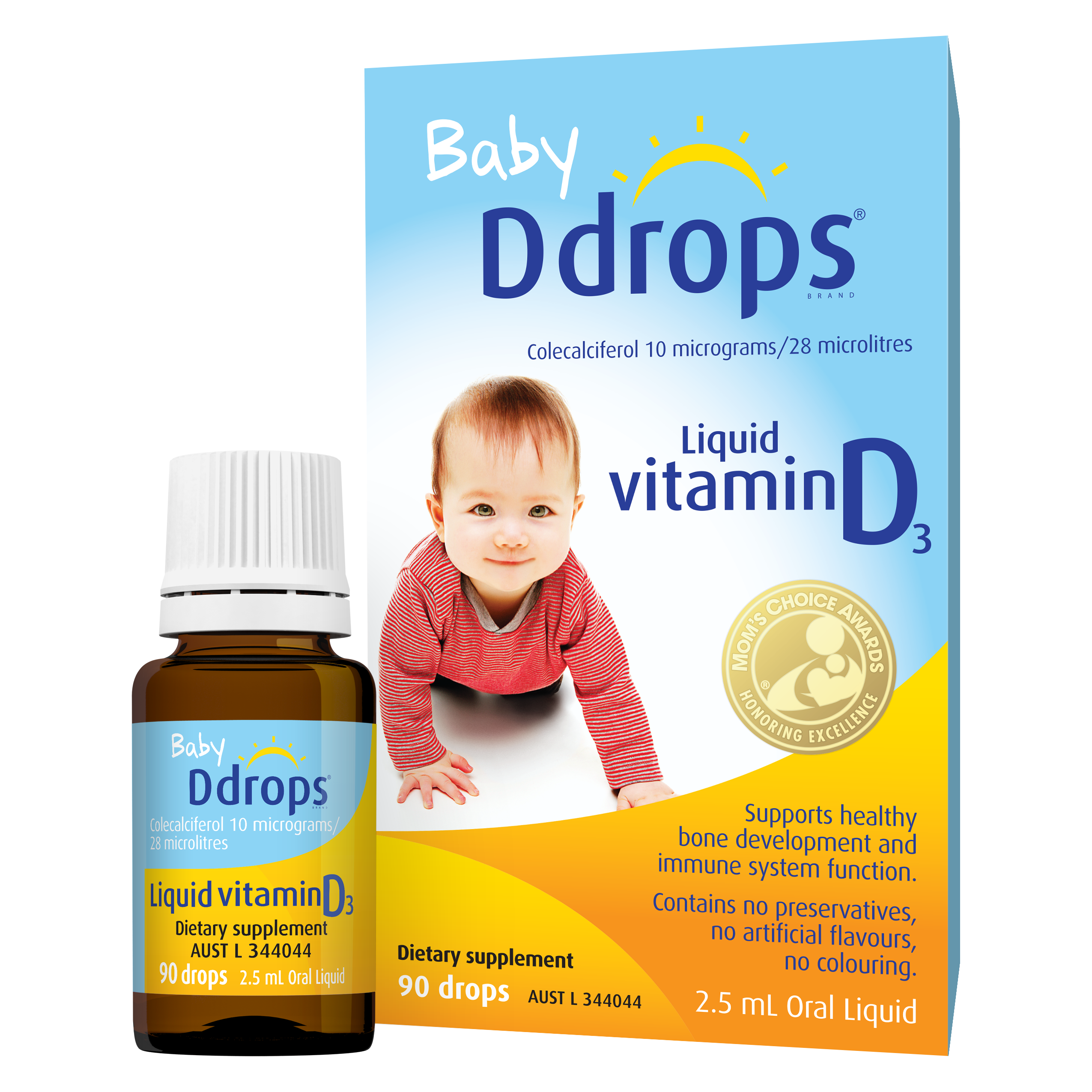 Baby Ddrops Liquid Vitamin D3 Drops - 400 IU Vitamin D Supplement for Infants & Kids - Supports Bone Health & Immune System - Easy-to-Use Dropper for Breastfeeding, Formula & Food (0-12 Months)