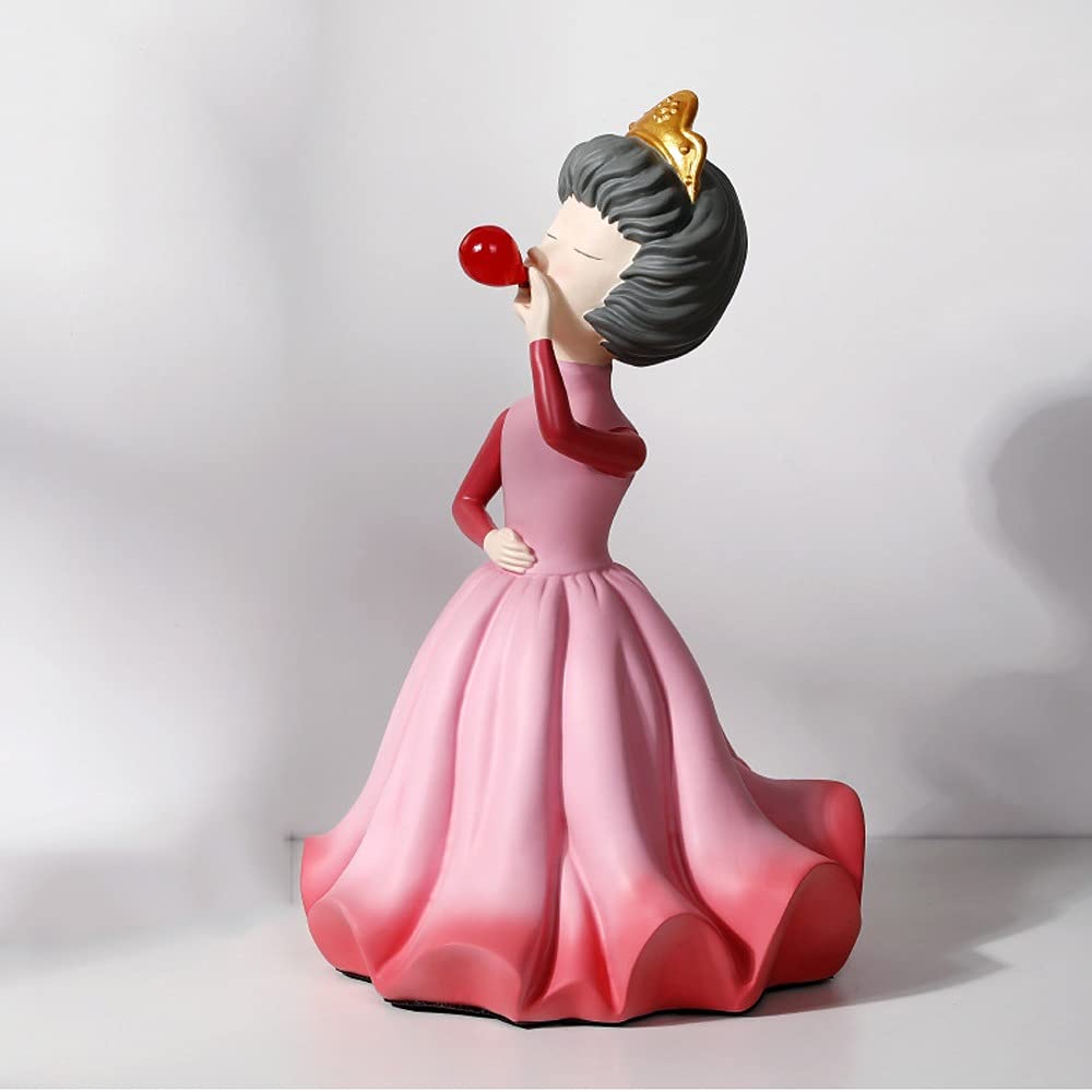 Nordic Flower Head Blowing Bubbles Girl Resin Figurine - Pink Medium Size Home Decor for Living Room, Office Desk, Cafe & Gift Giving | Cute Resin Statue for Shelf Display, Wedding Decorations and Party Favors
