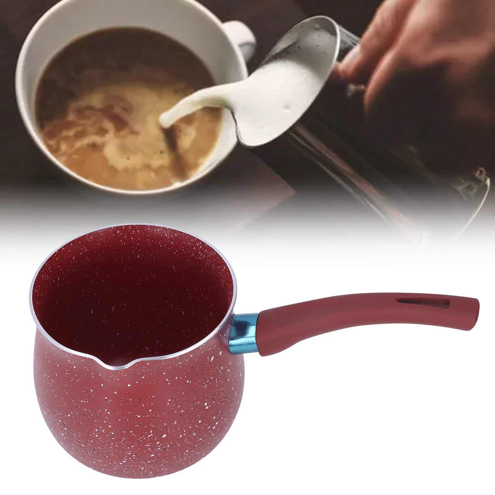 Non-Stick Butter Warmer Pan - Mini Milk Coffee Pot, Lightweight Aluminum Alloy Saucepan for Kitchen Cooking - Perfect for Melting Butter, Heating Milk & Making Coffee (Red)