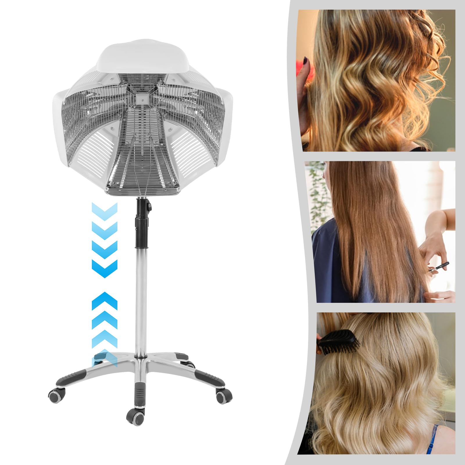 Professional Adjustable Standing Hair Hood Dryer with Wheels - Salon & Home Use Hair Steamer for Perming, Drying & Styling - Perfect for Salons, Spas & At-Home Hair Care (White)
