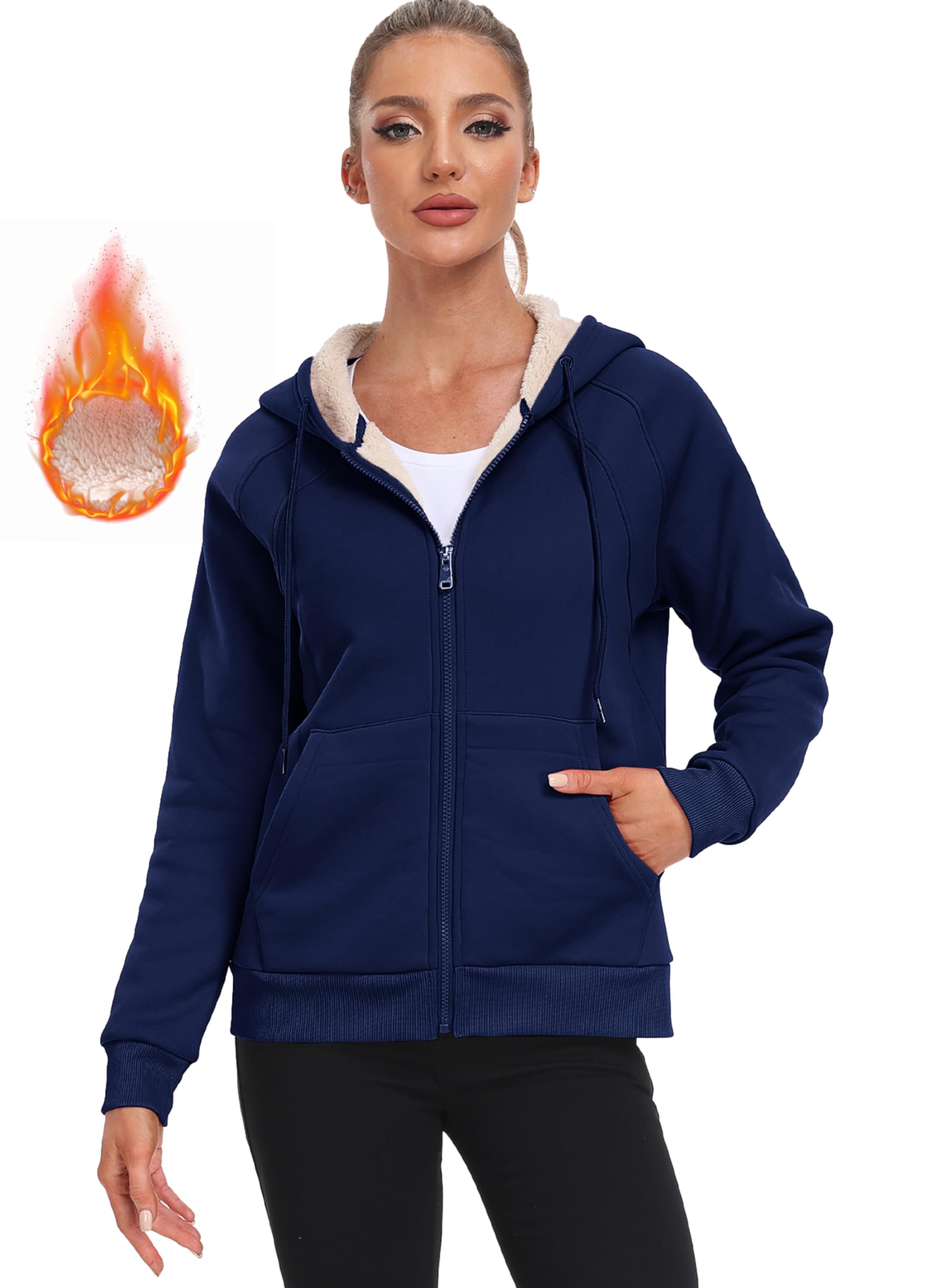 MoFiz Women's Fleece Zip Up Hoodie - Warm Sherpa Lined Winter Sweatshirt with Pockets | Cozy Casual Outerwear for Women | Perfect for Cold Weather, Outdoor Activities & Lounge Wear