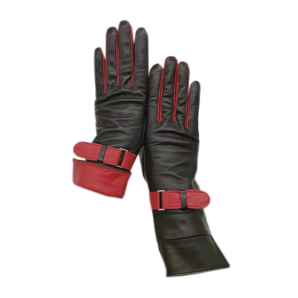 Premium Sheepskin Leather Winter Gloves for Women - Mid-Length Fashionable & Warm Driving Gloves (Red, Size 9) - Perfect for Cold Weather Commuting, Outdoor Activities & Holiday Gifts