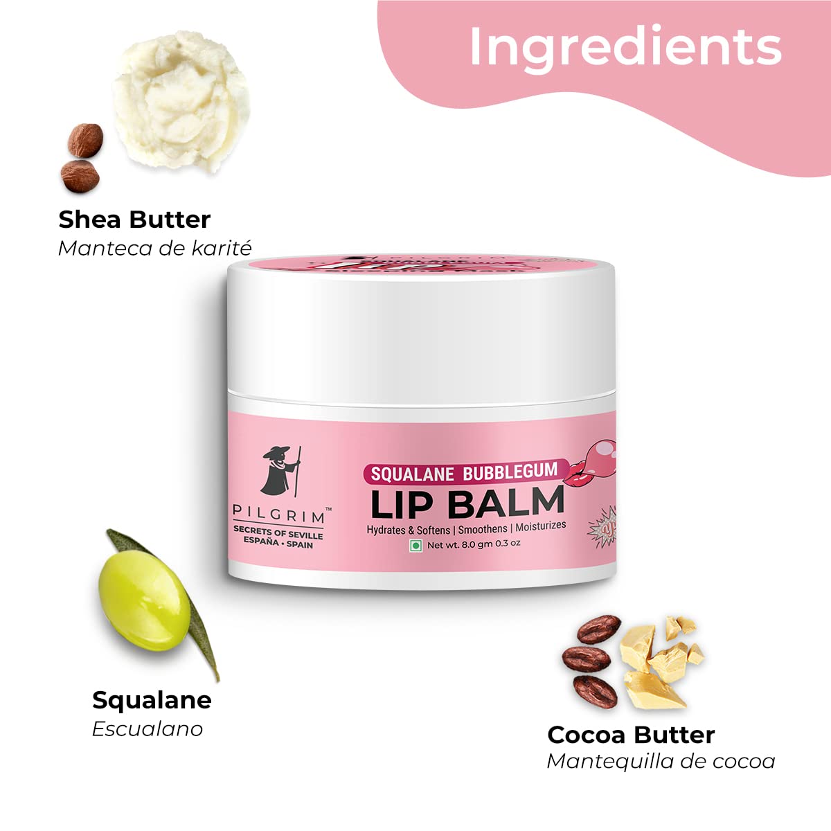 Pilgrim Squalane Lip Exfoliating & Hydrating Combo Set - 6ml Lip Peel Roll-on & 8g Bubblegum Lip Sleeping Mask - Moisturizing Treatment for Dry, Chapped, Dark Lips - Perfect for Overnight Repair & Daily Lip Care - Unisex Skincare Essential for Women & Men