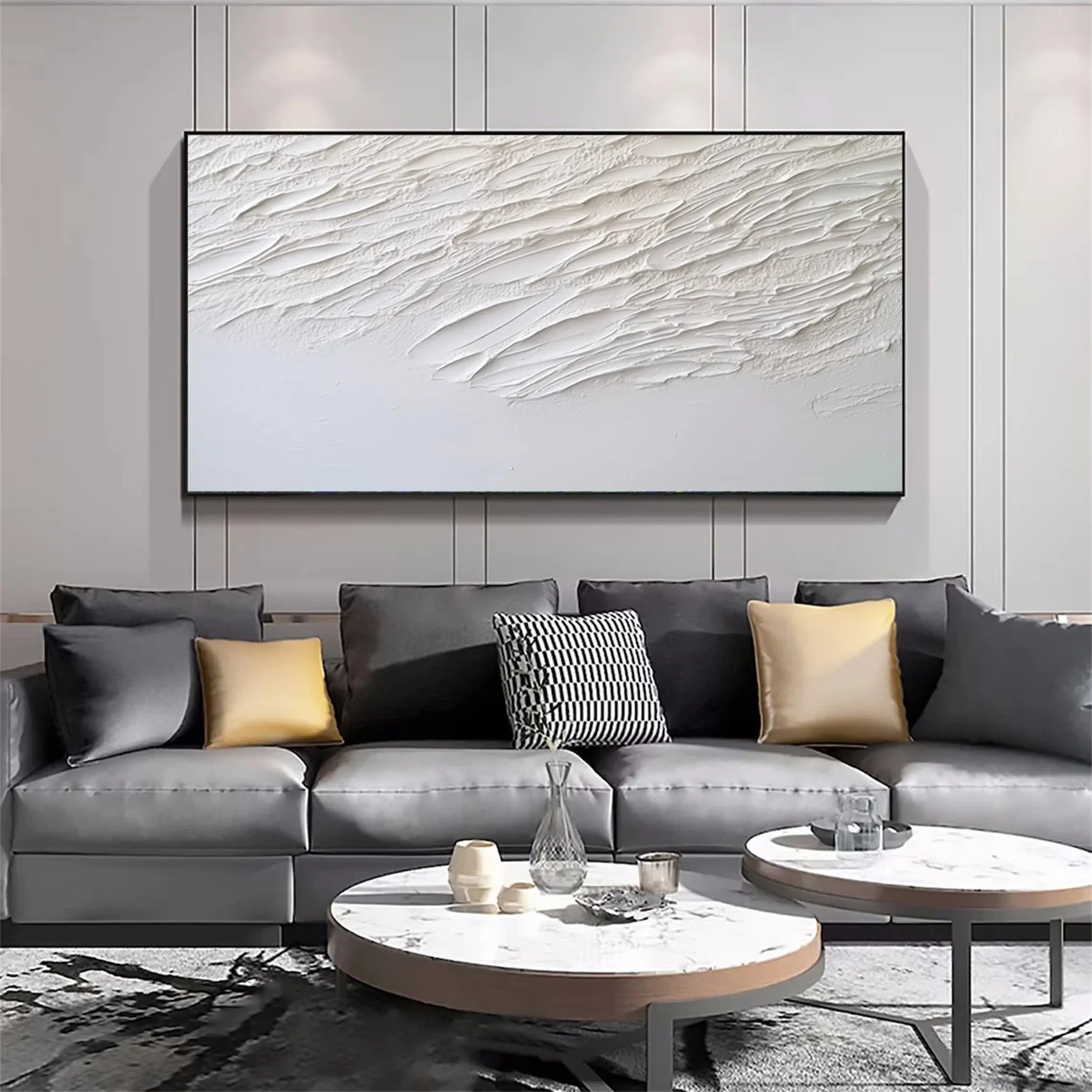 White Minimalist Textured Painting Canvas - Modern Abstract Wall Art for Living Room & Bedroom Decor | Premium Quality #MM165