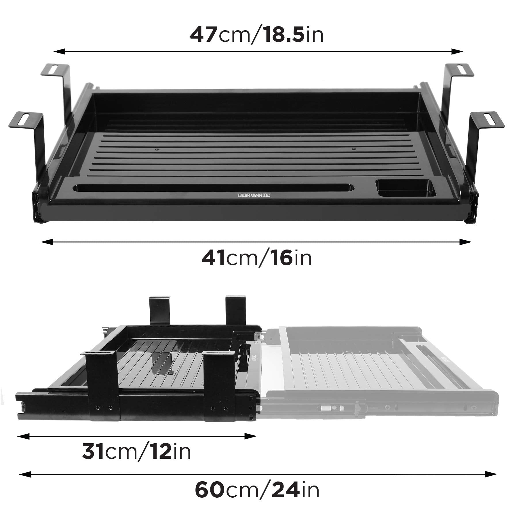 Duronic DKTSX2 Ergonomic Under Desk Keyboard Tray - Adjustable Pull-Out Drawer for Keyboard & Mouse, Improves Posture for Office & Home Workspace