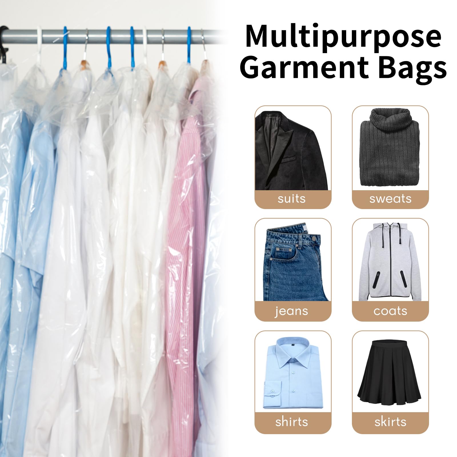 30 Pack Clear Plastic Garment Bags for Hanging Clothes - 35.4 x 23.6 Inch Dry Cleaning Storage Covers for Suits, Shirts, Coats | Perfect for Travel, Closet Organization & Seasonal Clothing Protection